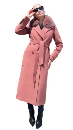 Genuine Polar Fox Tailored Cashmere Wool Coat