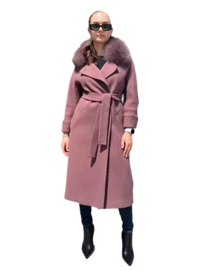 Genuine Polar Fox Tailored Cashmere Wool Coat