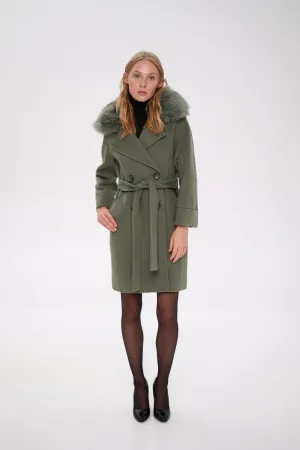 Genuine Polar Fox Tailored Cashmere Wool Coat