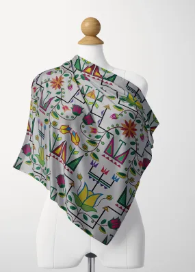 Geometric Floral Summer White Satin Shawl