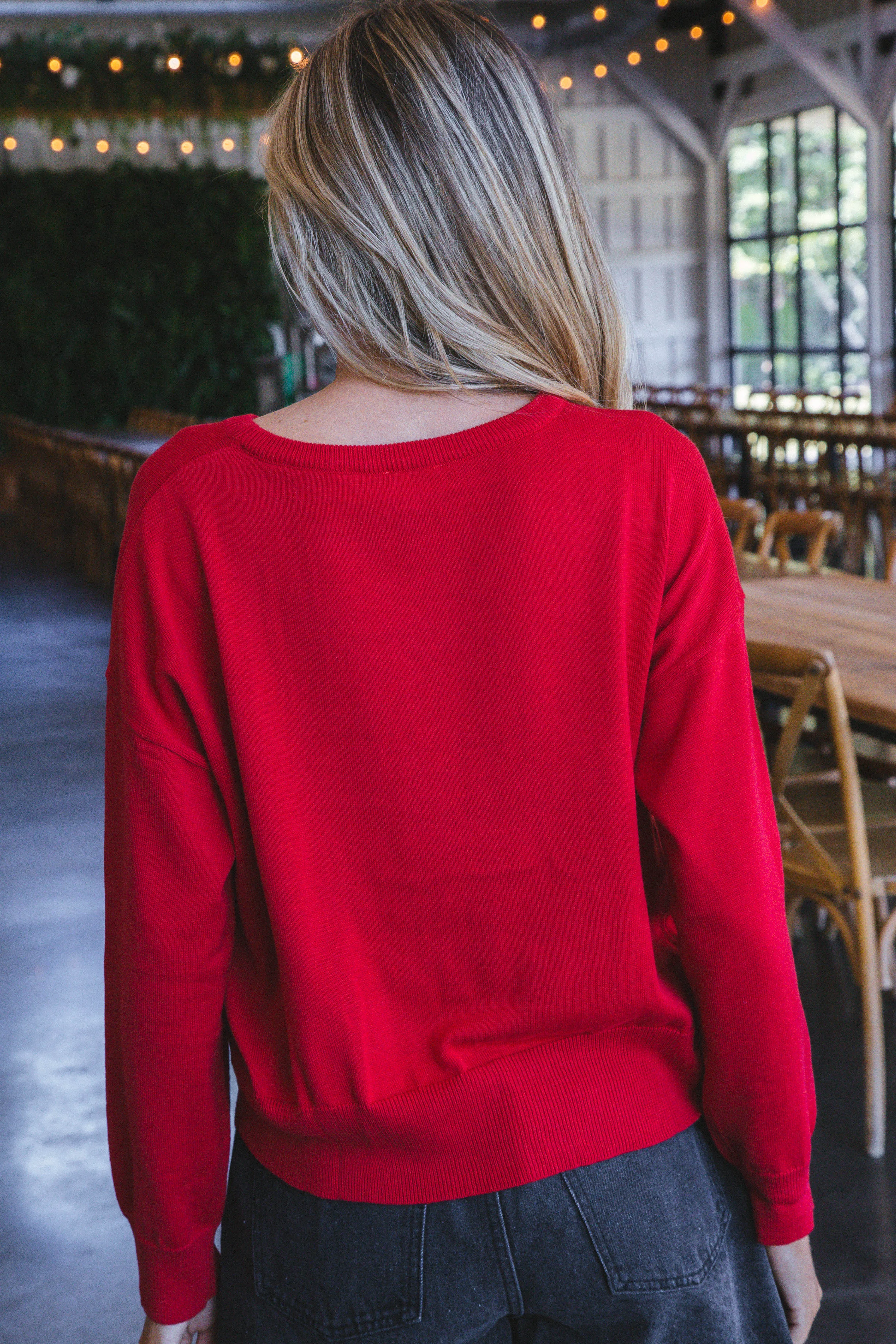 Georgia Long Sleeve Sweater, Red