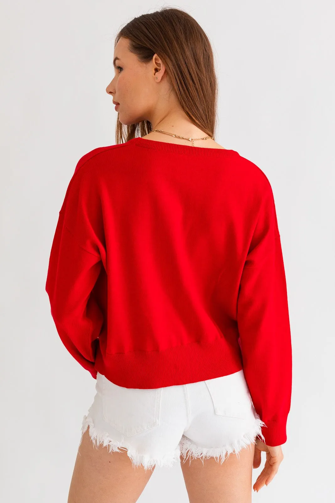 Georgia Long Sleeve Sweater, Red