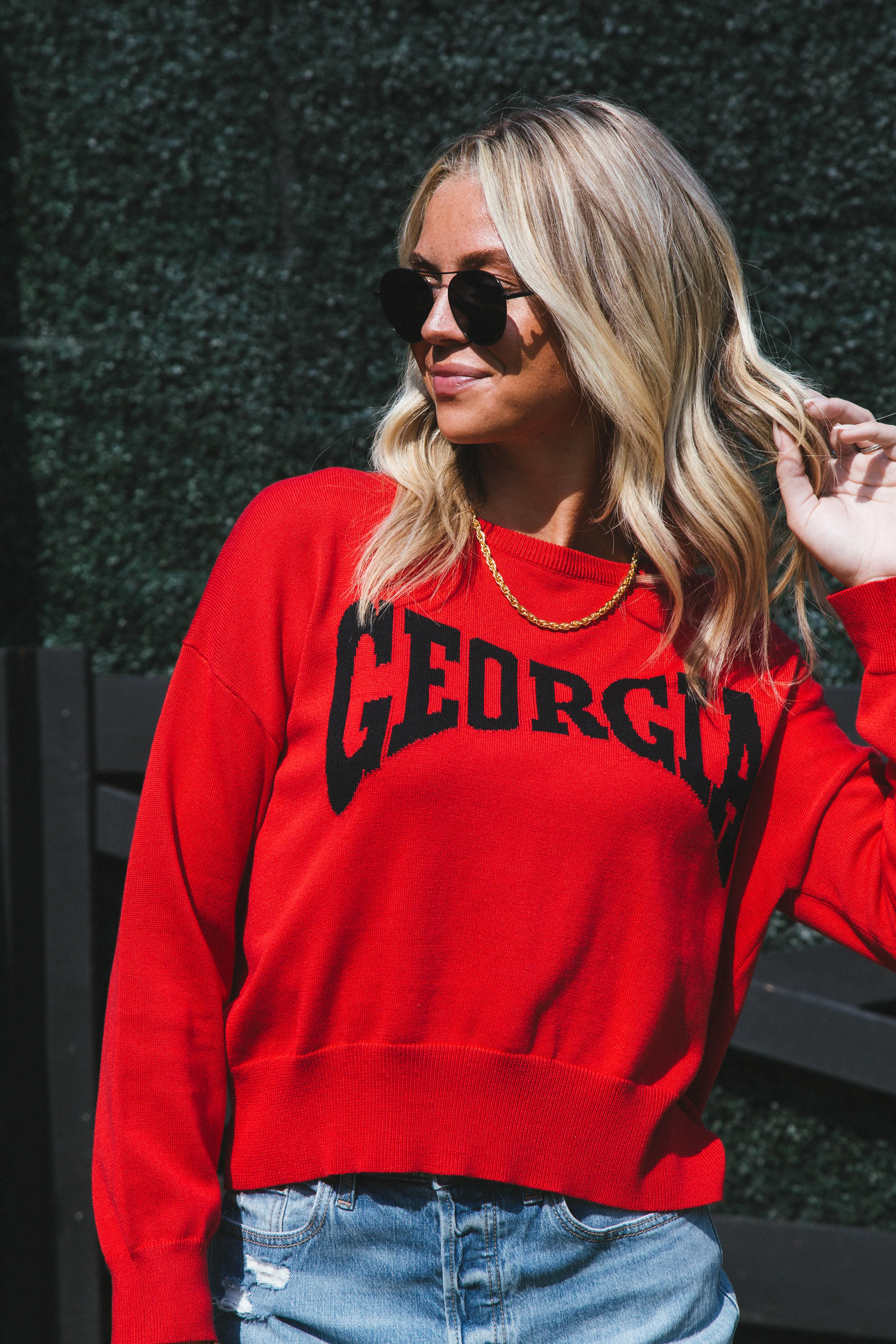 Georgia Long Sleeve Sweater, Red