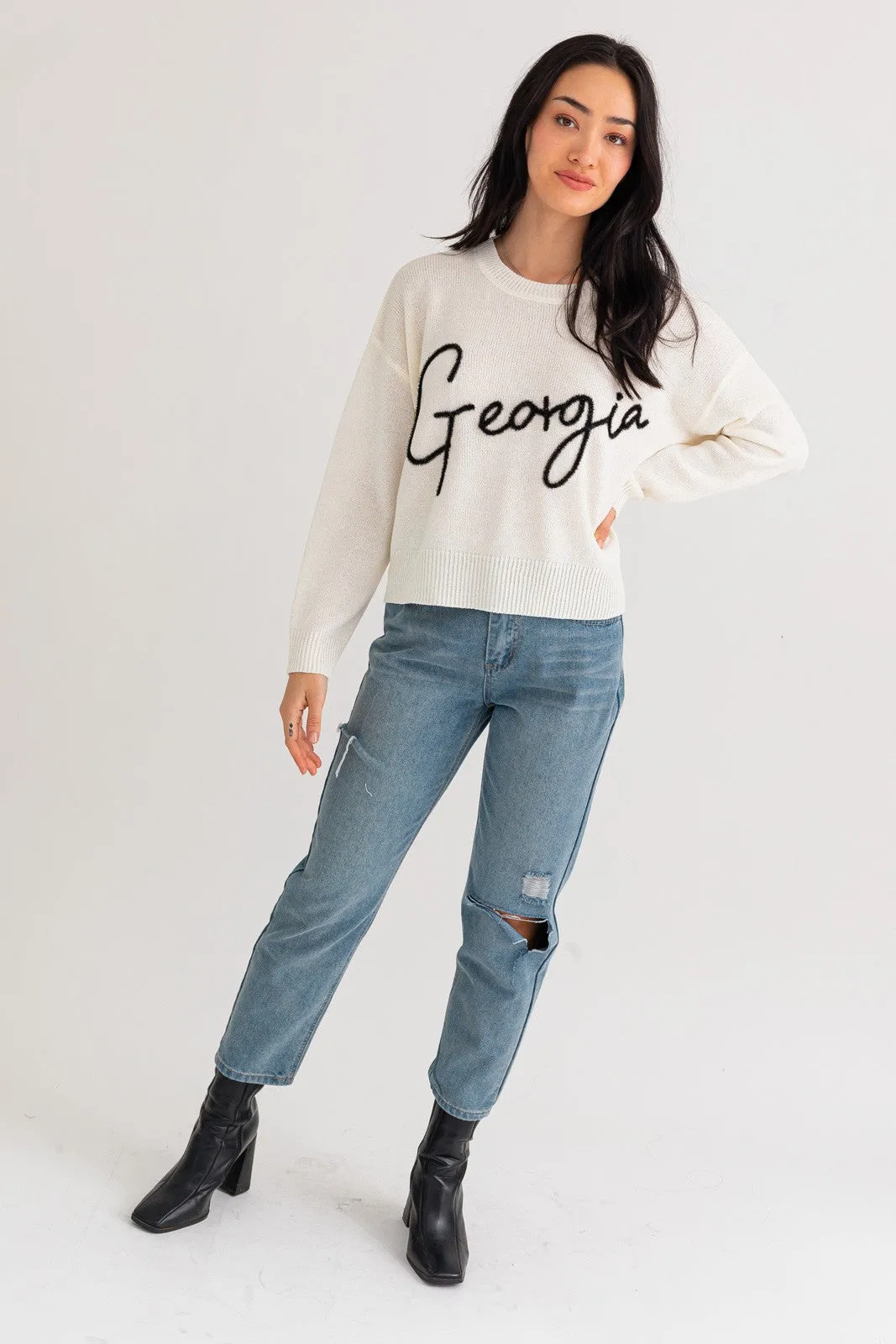 Georgia Script Sweater, White