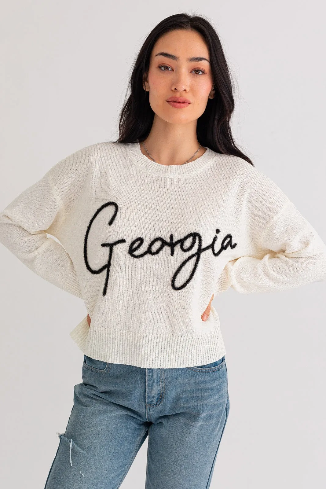 Georgia Script Sweater, White