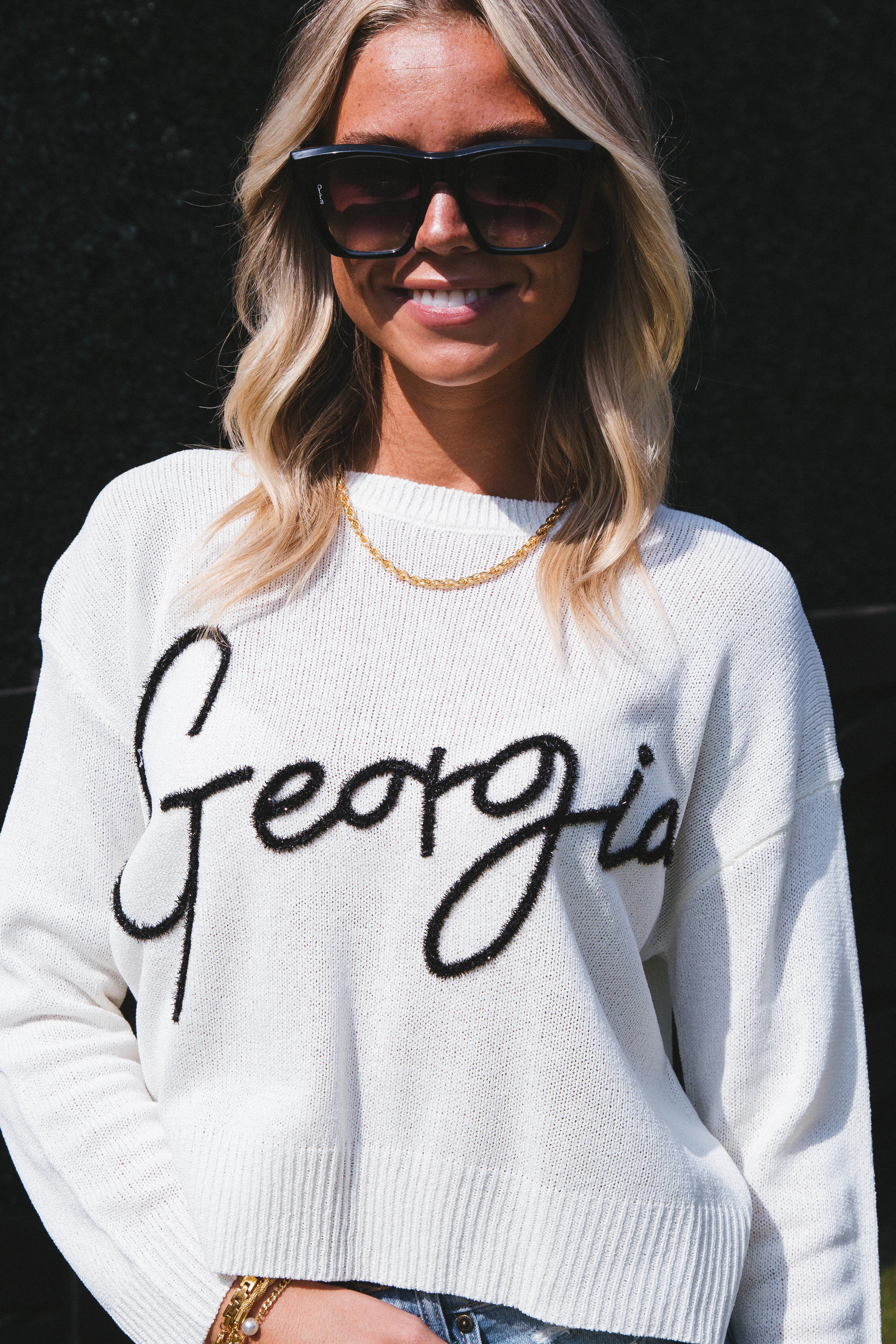 Georgia Script Sweater, White