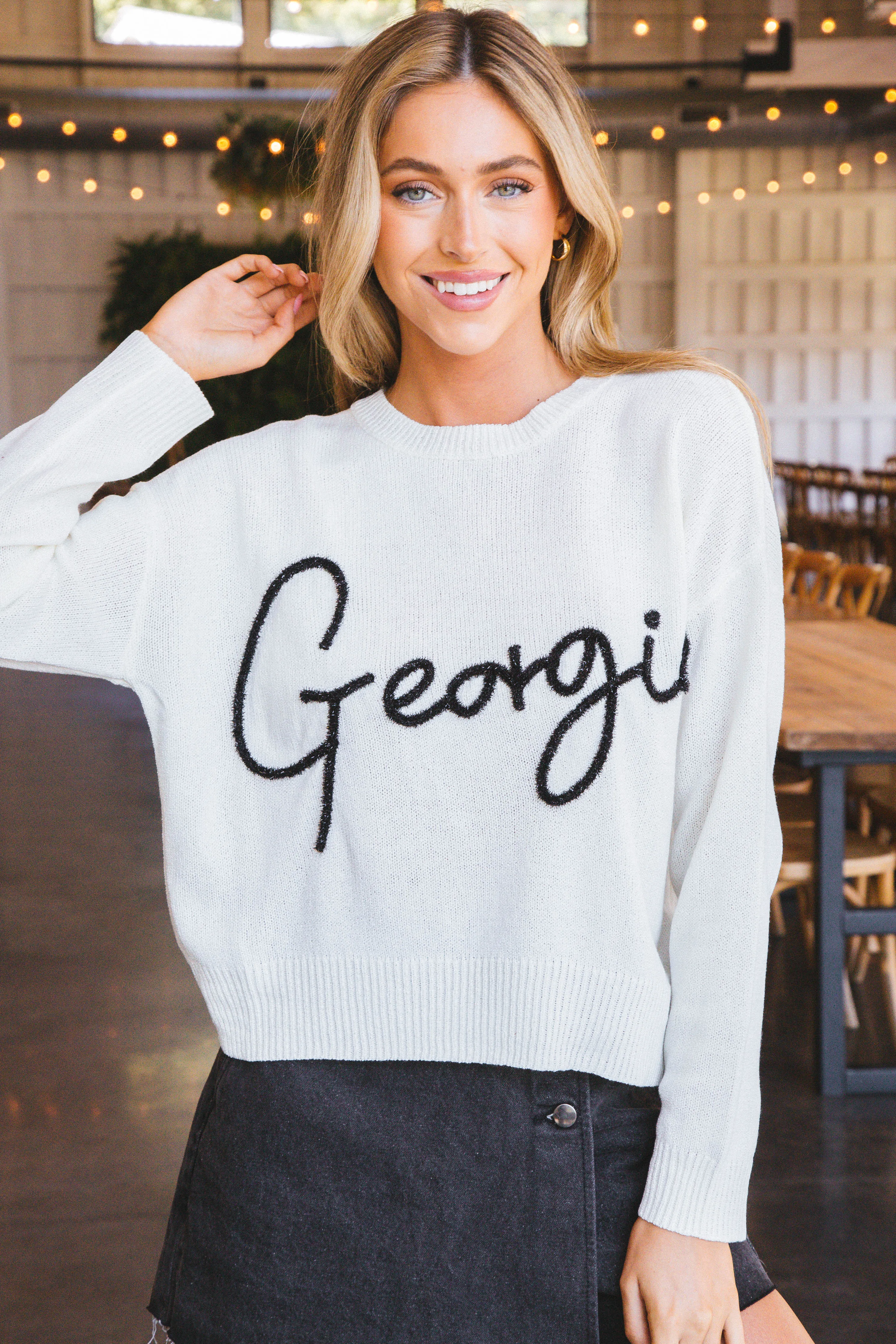 Georgia Script Sweater, White