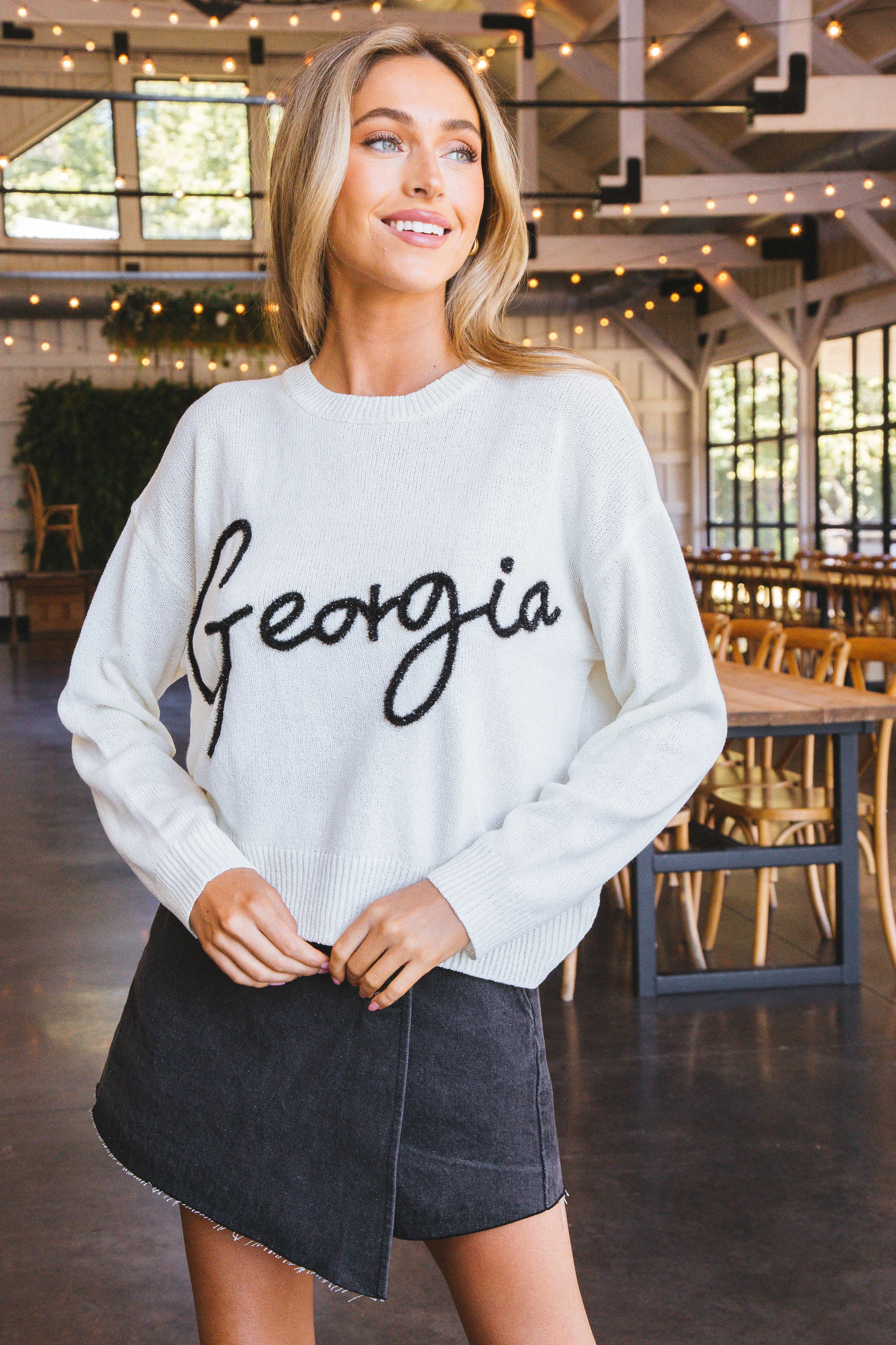 Georgia Script Sweater, White