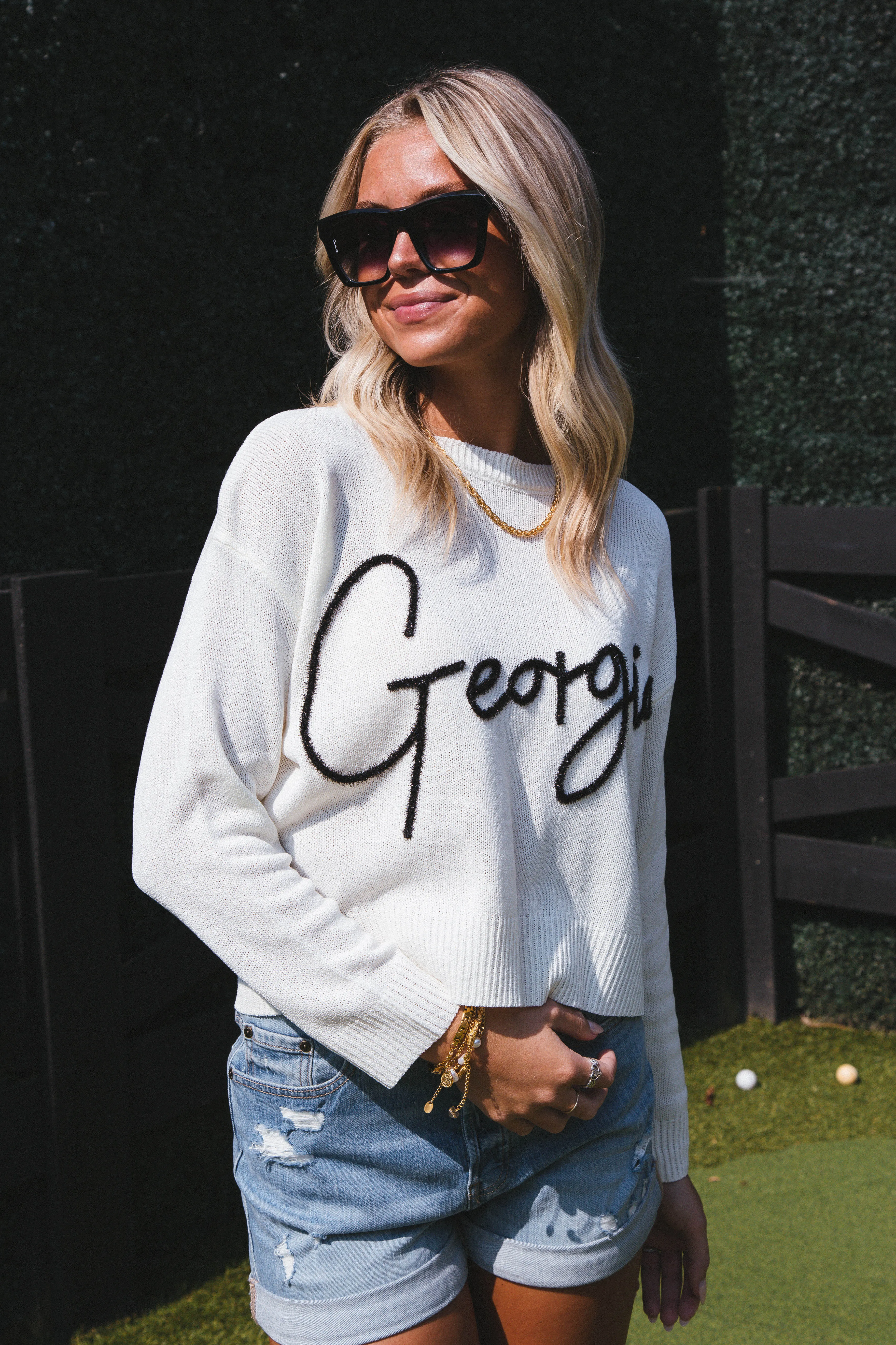 Georgia Script Sweater, White