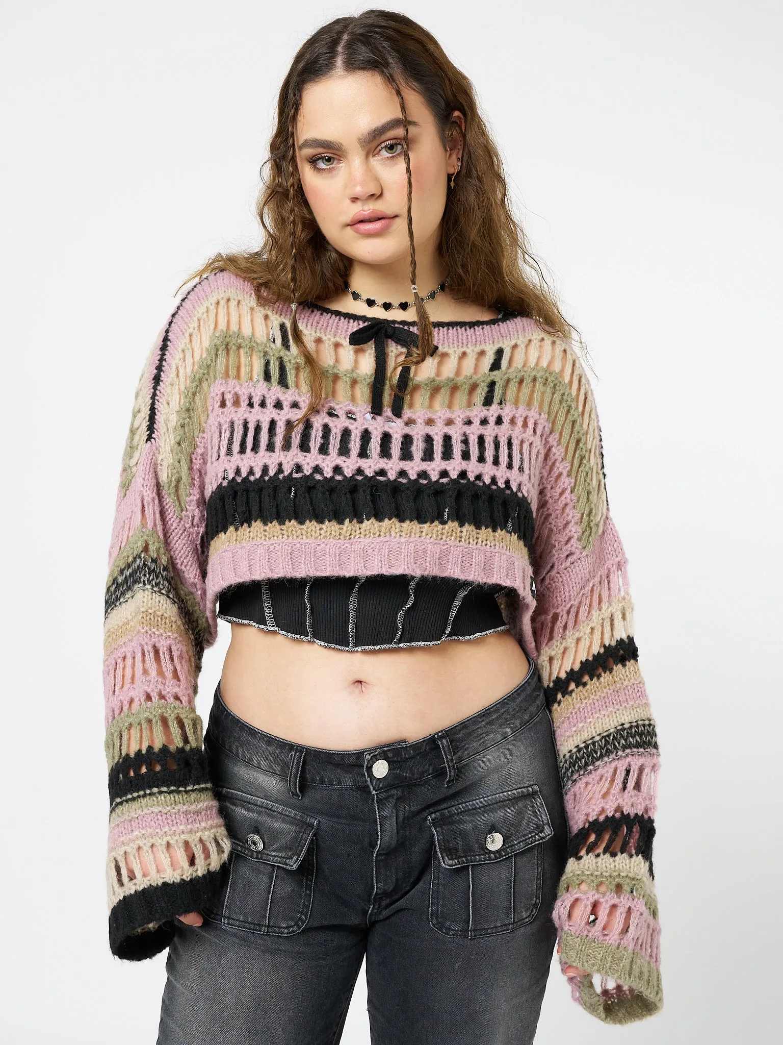 Giselle Pink Extreme Crop Knit Sweater