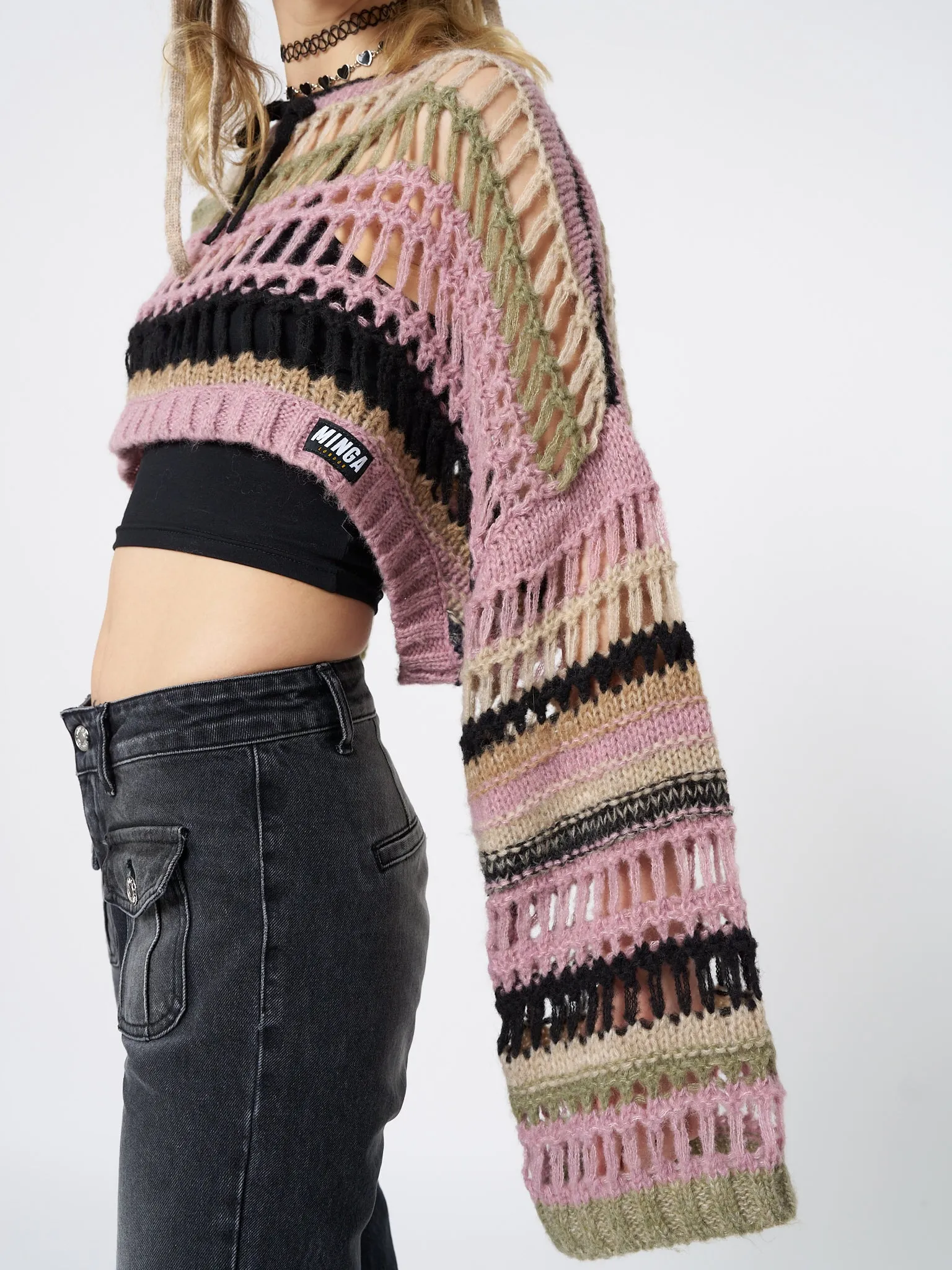 Giselle Pink Extreme Crop Knit Sweater