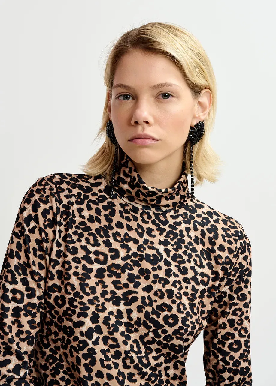 Going Turtleneck Top - Leopard Print