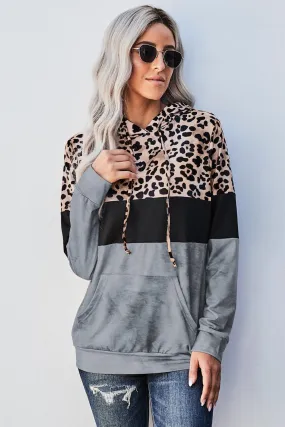 Gray Leopard Tie Dye Colorblock Hoodie