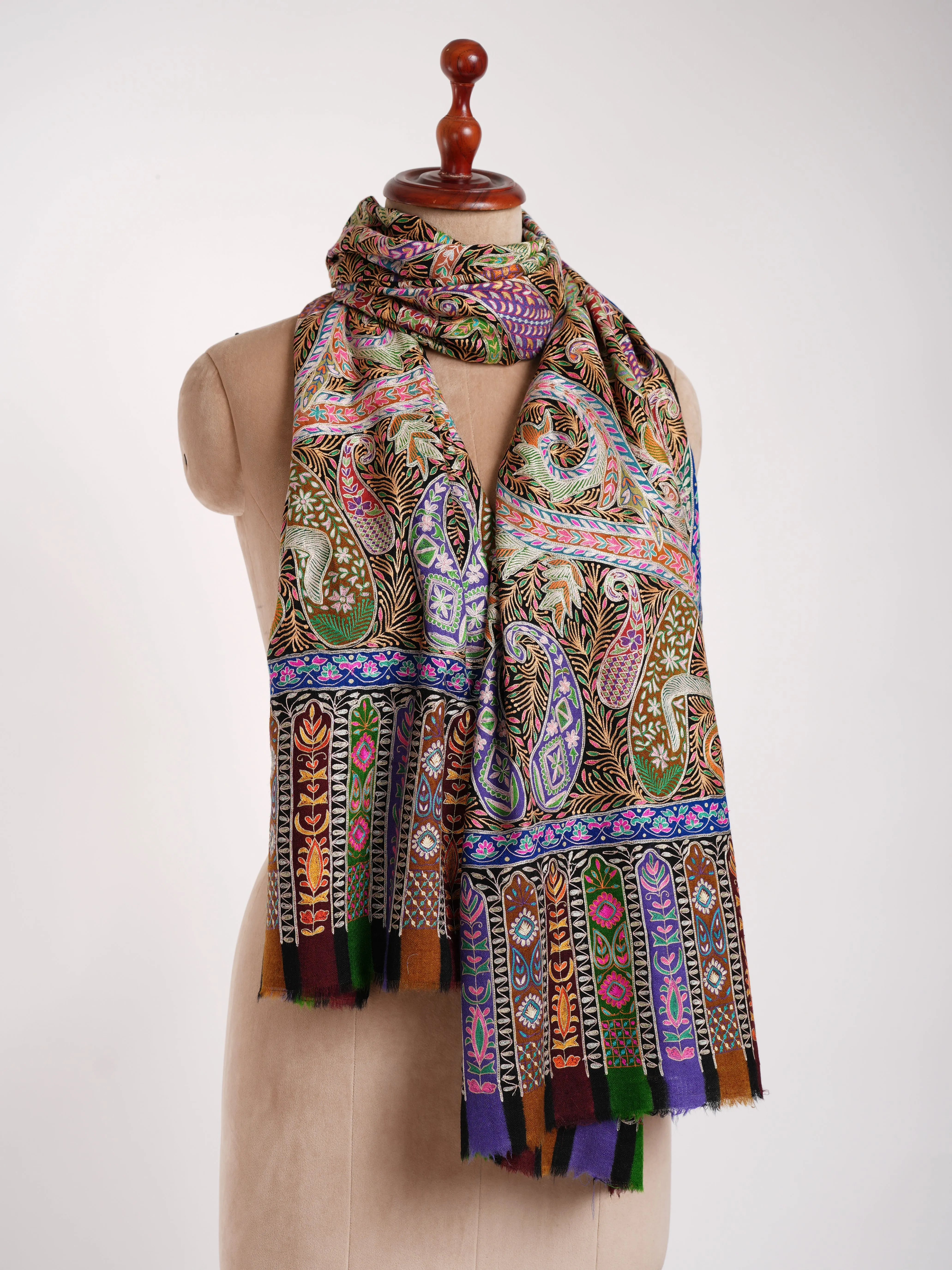 Handpainted Kalamkari Jamavar Cashmere Scarf