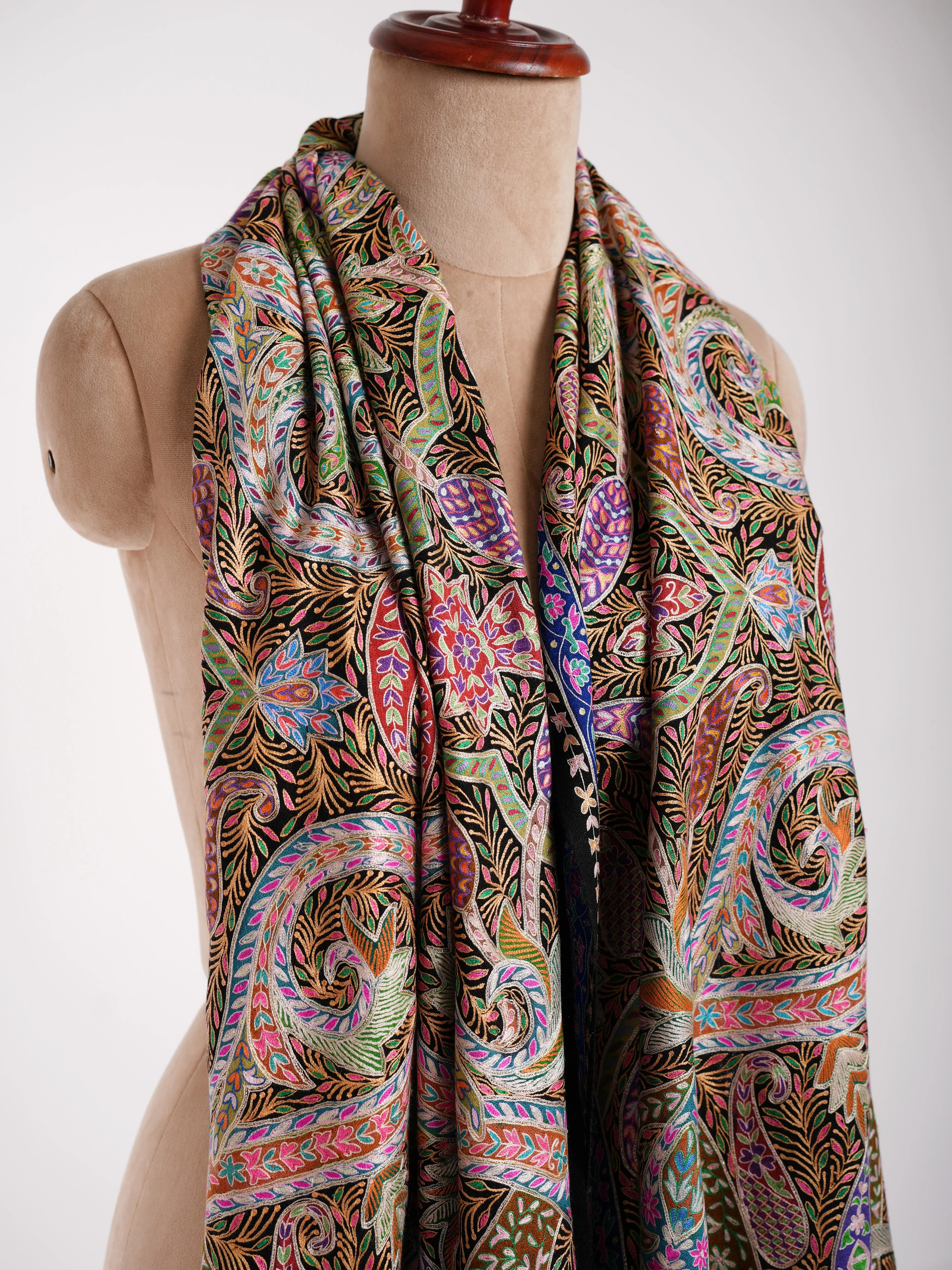 Handpainted Kalamkari Jamavar Cashmere Scarf