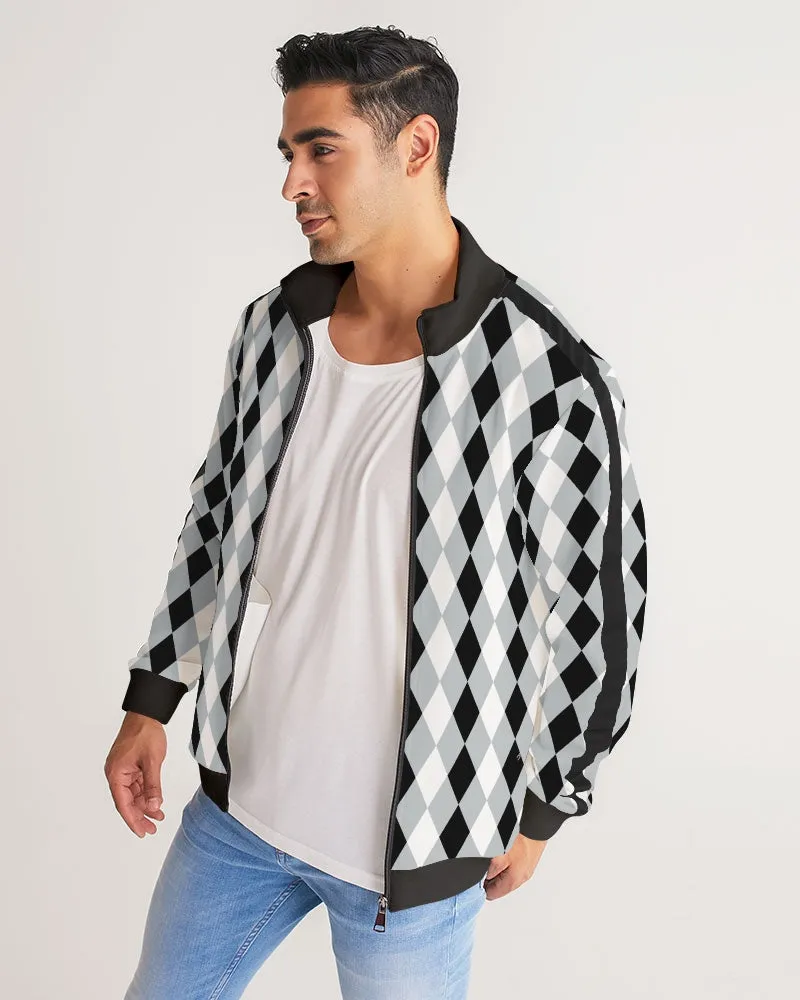 Harlequin Check Concrete Black and White Men's Stripe-Sleeve Track Jacket