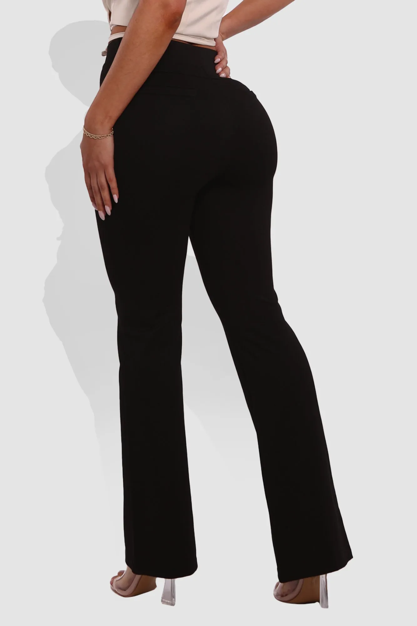 High Classic Waist Front Seam Flare Pants - Black