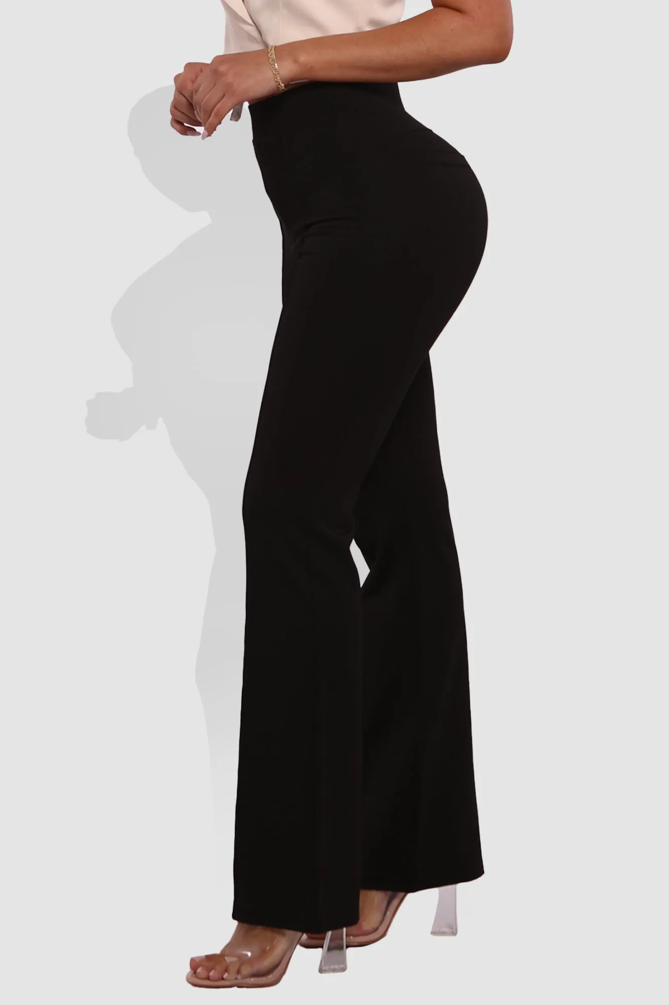 High Classic Waist Front Seam Flare Pants - Black