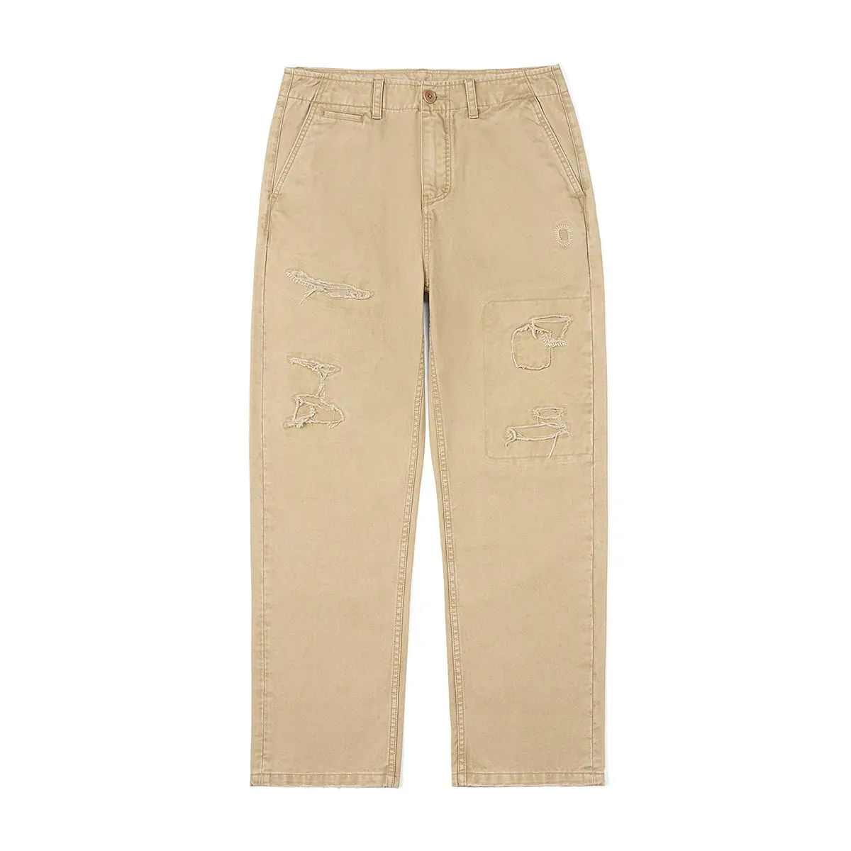 High Standard Series Loose Straight Patchwork Pants - Ripped Enzyme Stone Washed