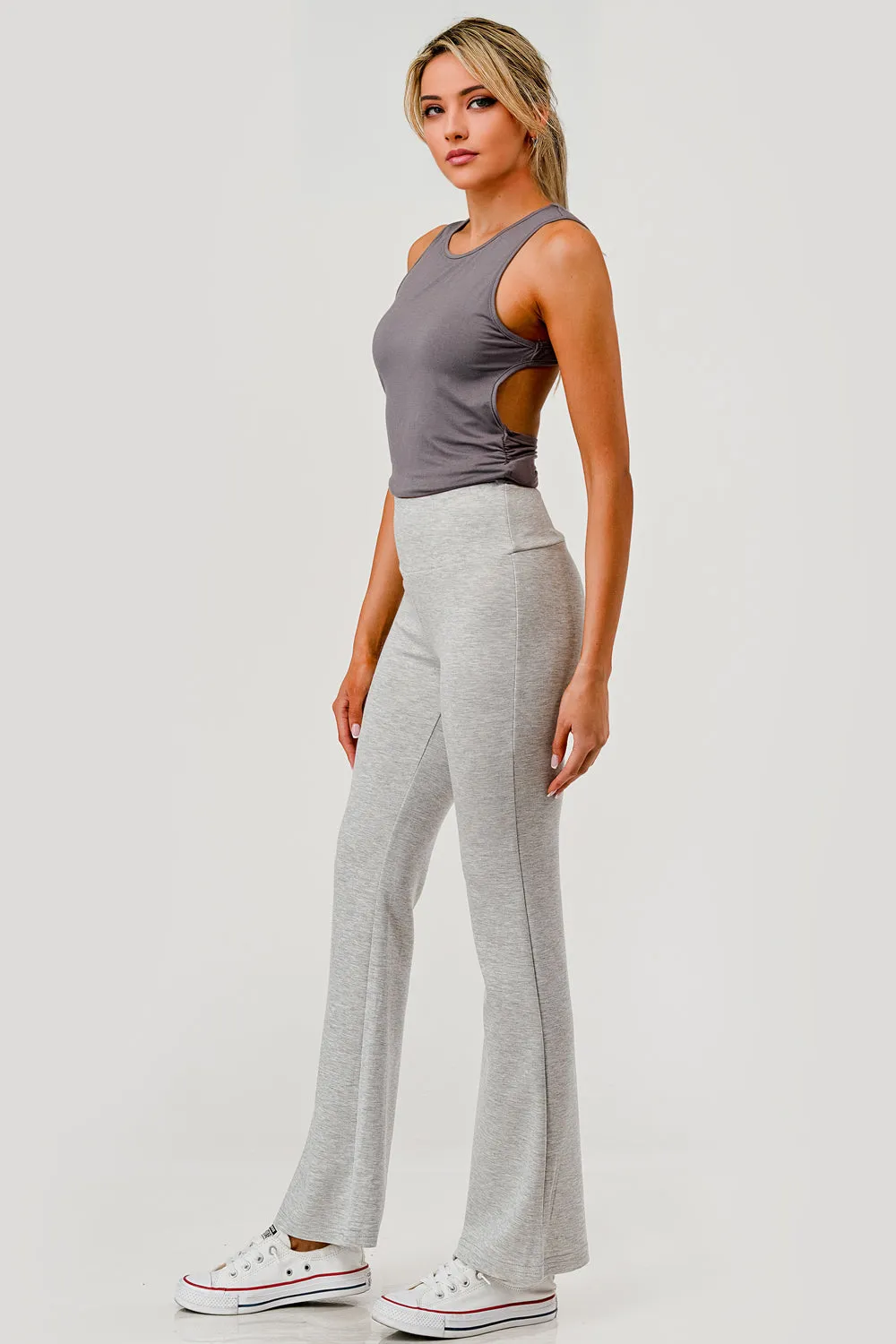 High Waist Buttery Soft Flare Pants - Light Heather Gray