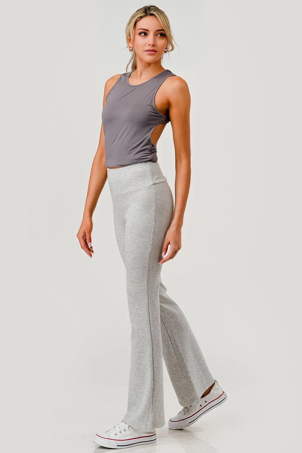 High Waist Buttery Soft Flare Pants - Light Heather Gray