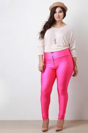 High-Waist Zipper Nylon Leggings