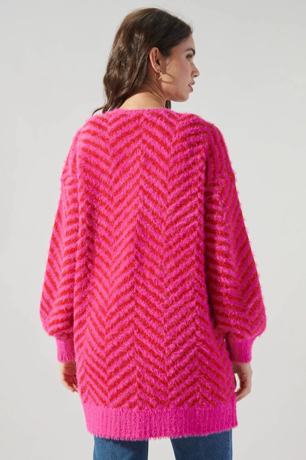 HOT PINK AND RED CHESHIRE CHEVRON EYELASH CARDIGAN