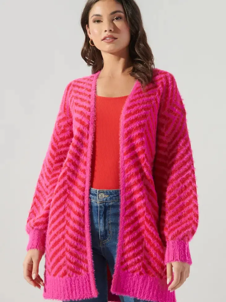 HOT PINK AND RED CHESHIRE CHEVRON EYELASH CARDIGAN