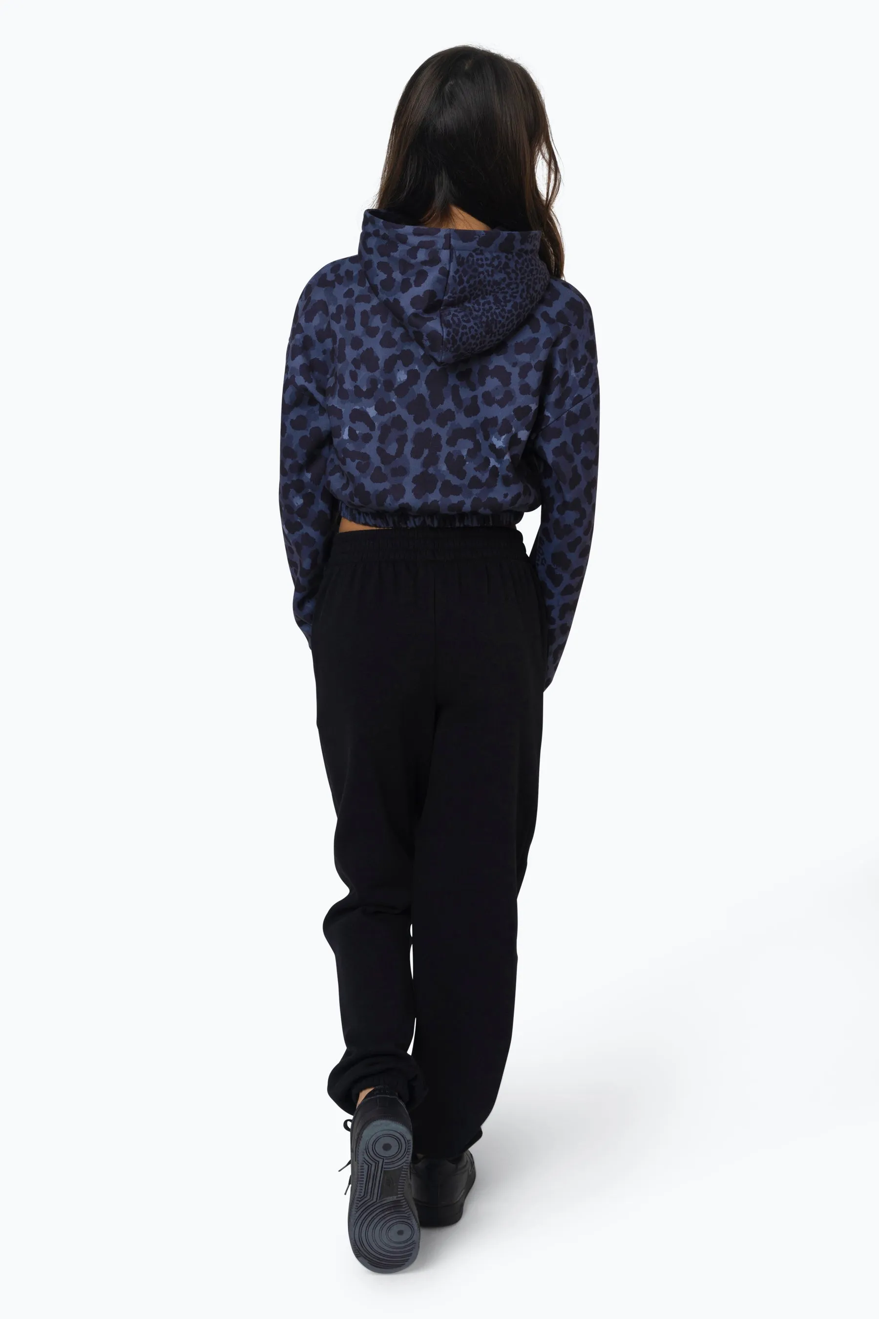 Hype Kids Black Mono Leopard Crop Hoodie