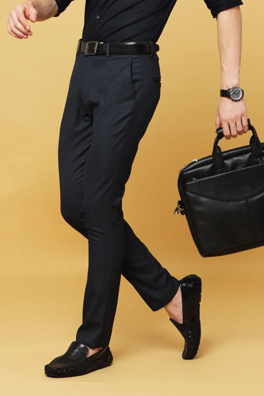 Ivyn Slim-Fit Navy Blue Formal Trouser for Men's