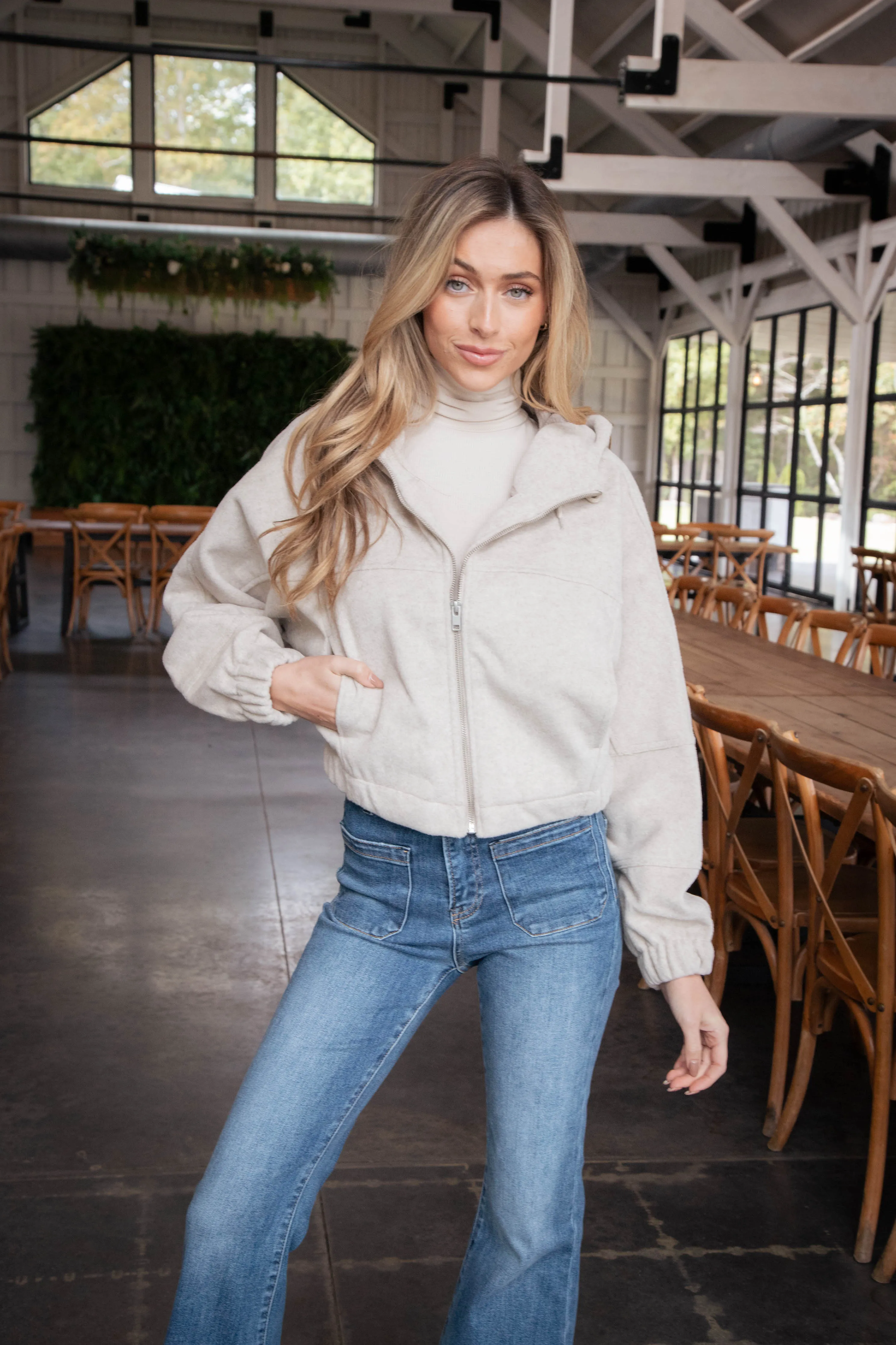 Janie Wool-Like Bomber Jacket, Oatmeal