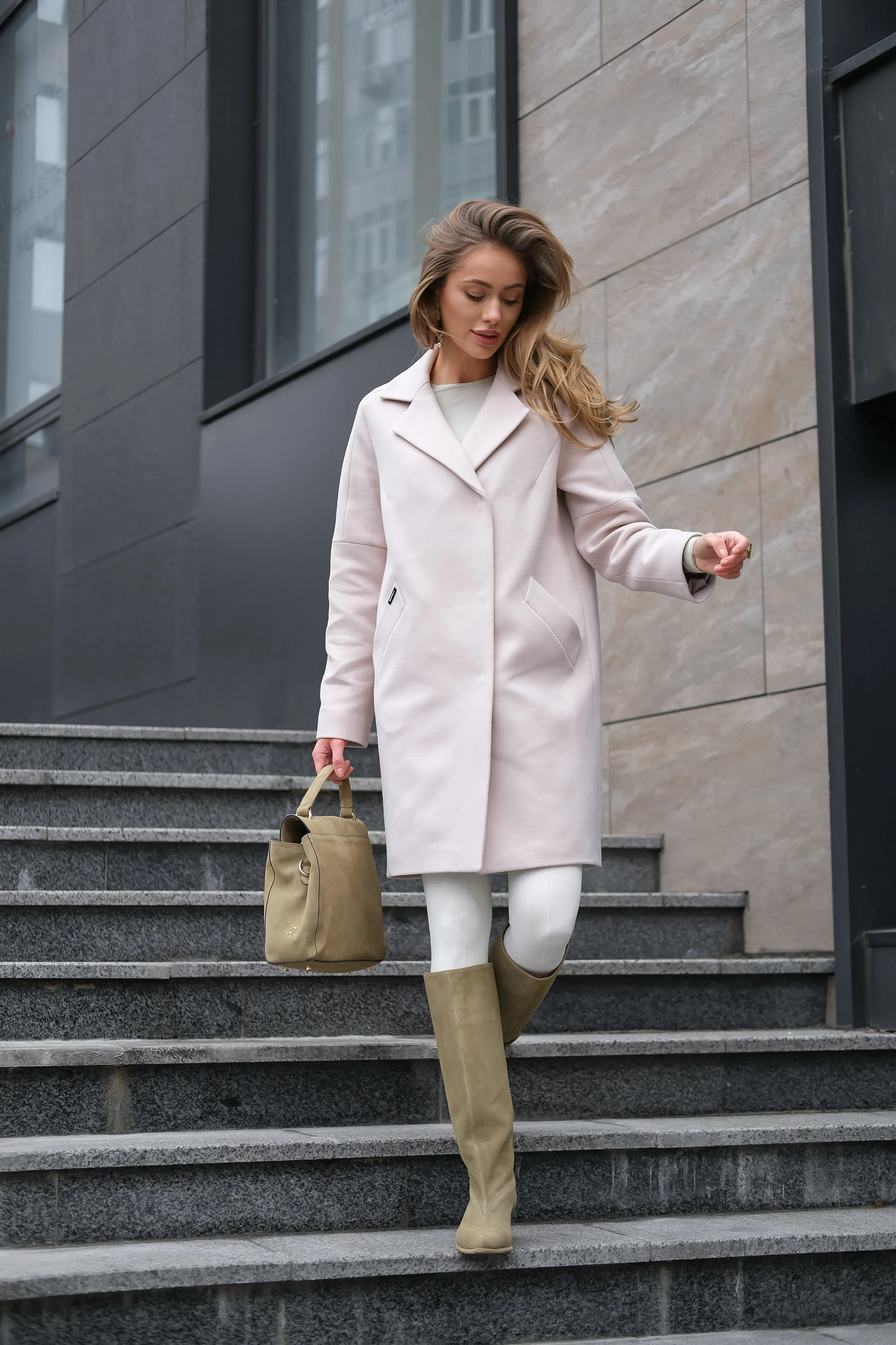 Jessika Classic Wool Blend Overcoat in Ivory