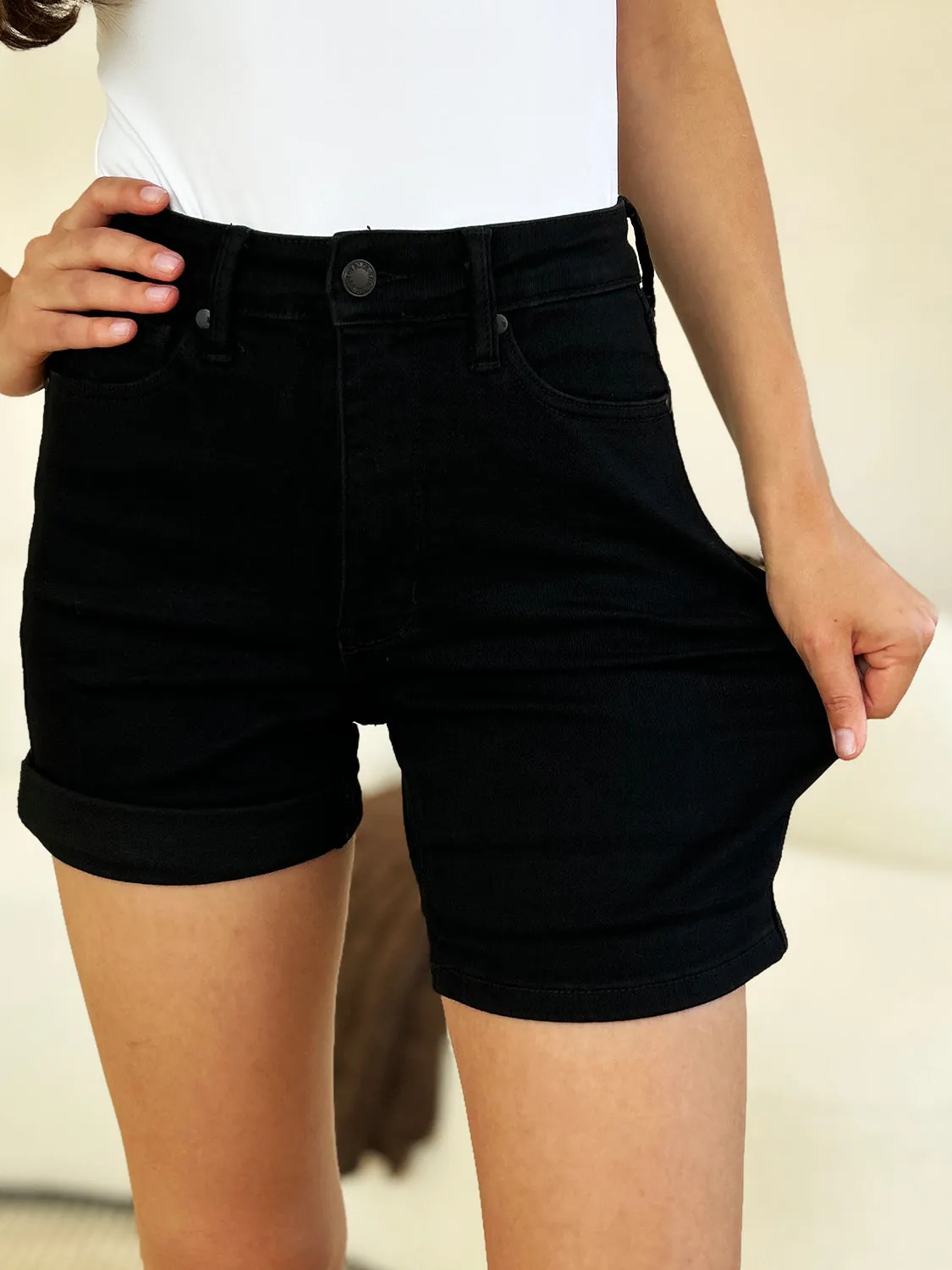 Judy Blue High Waist Tummy Control Cuffed Denim Shorts [Online Exclusive]