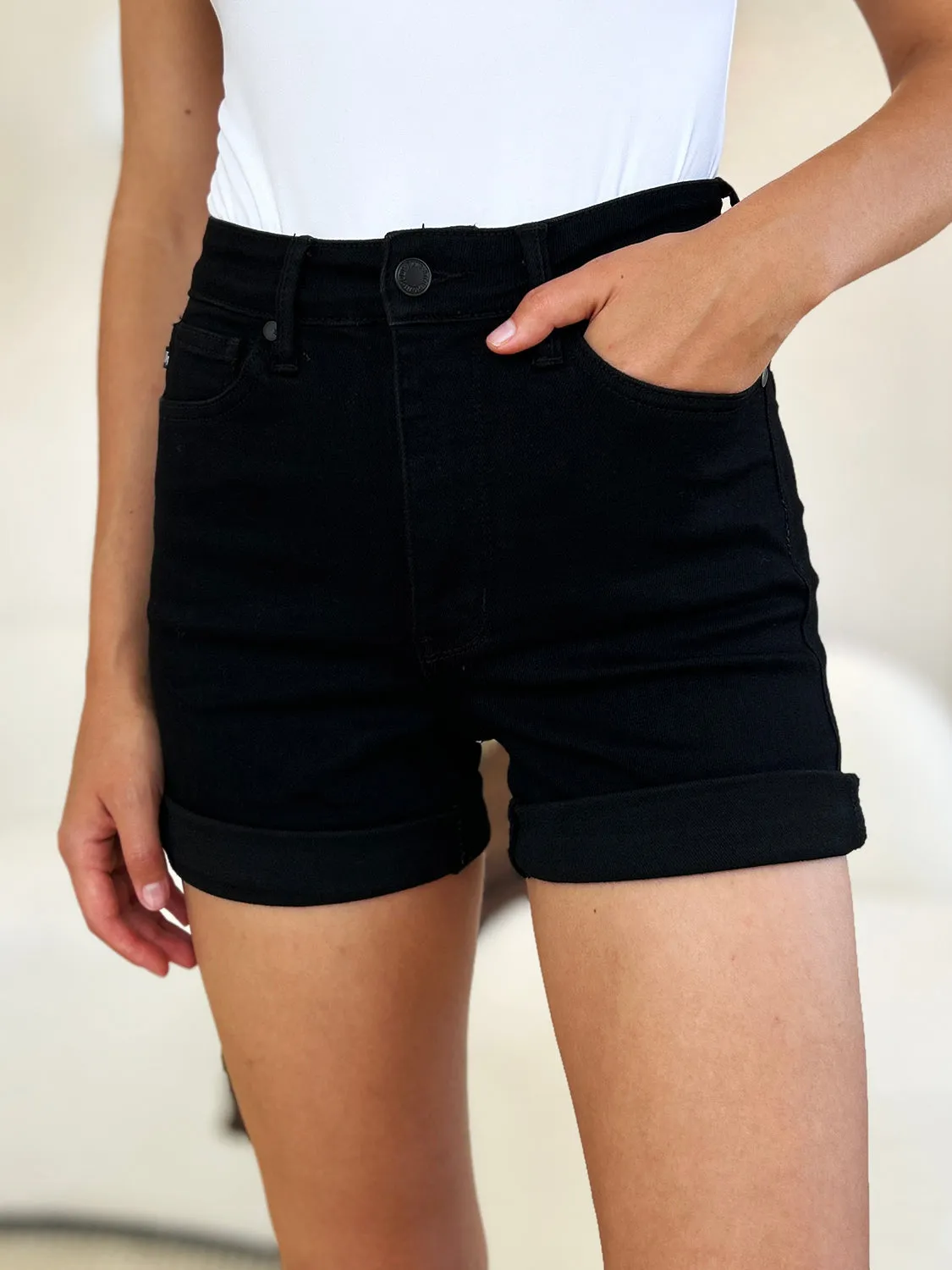 Judy Blue High Waist Tummy Control Cuffed Denim Shorts [Online Exclusive]