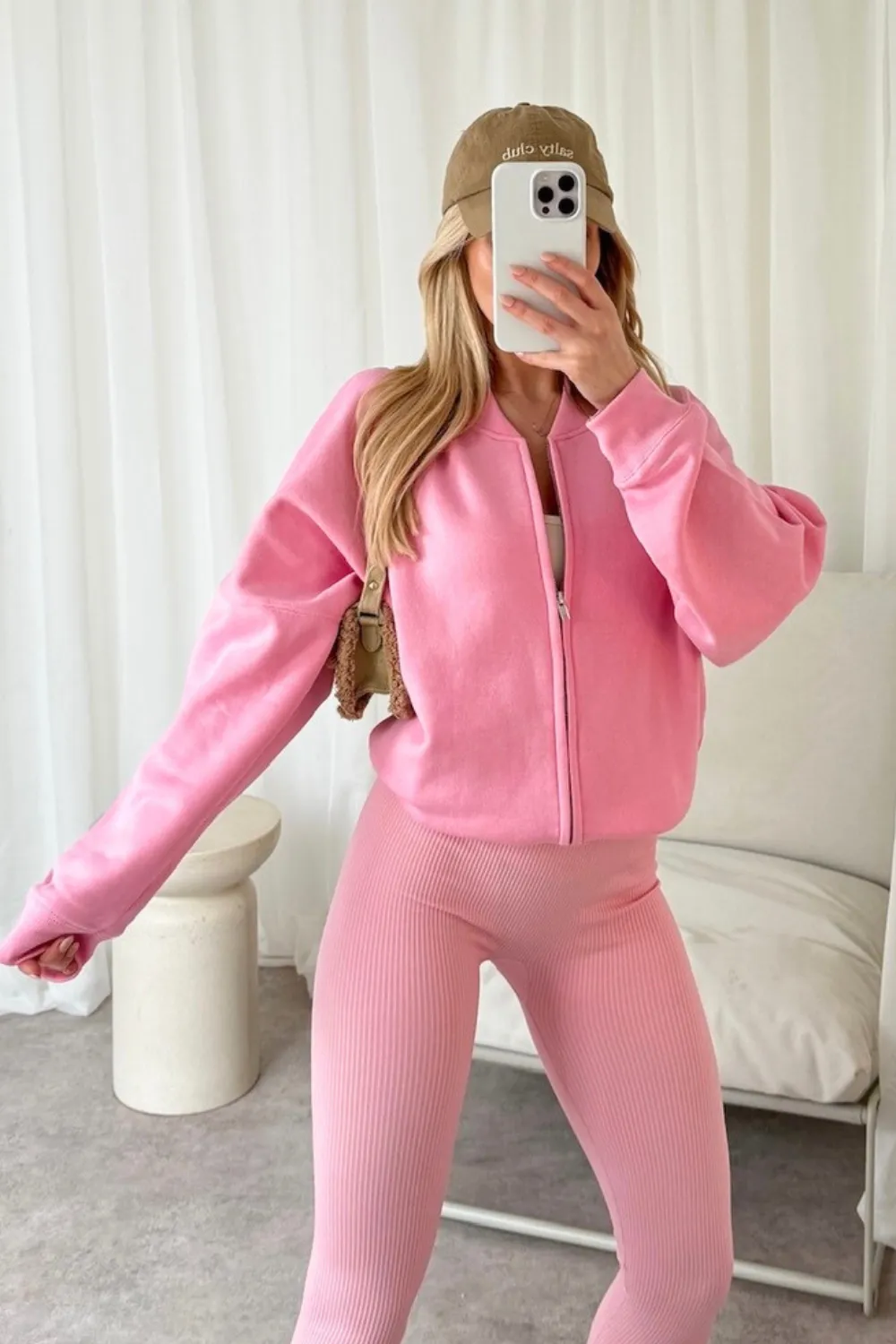 Kayla pink bomber jacket and legging set