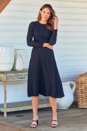 Kendra Black Long Sleeve Knot Front Evening Dress