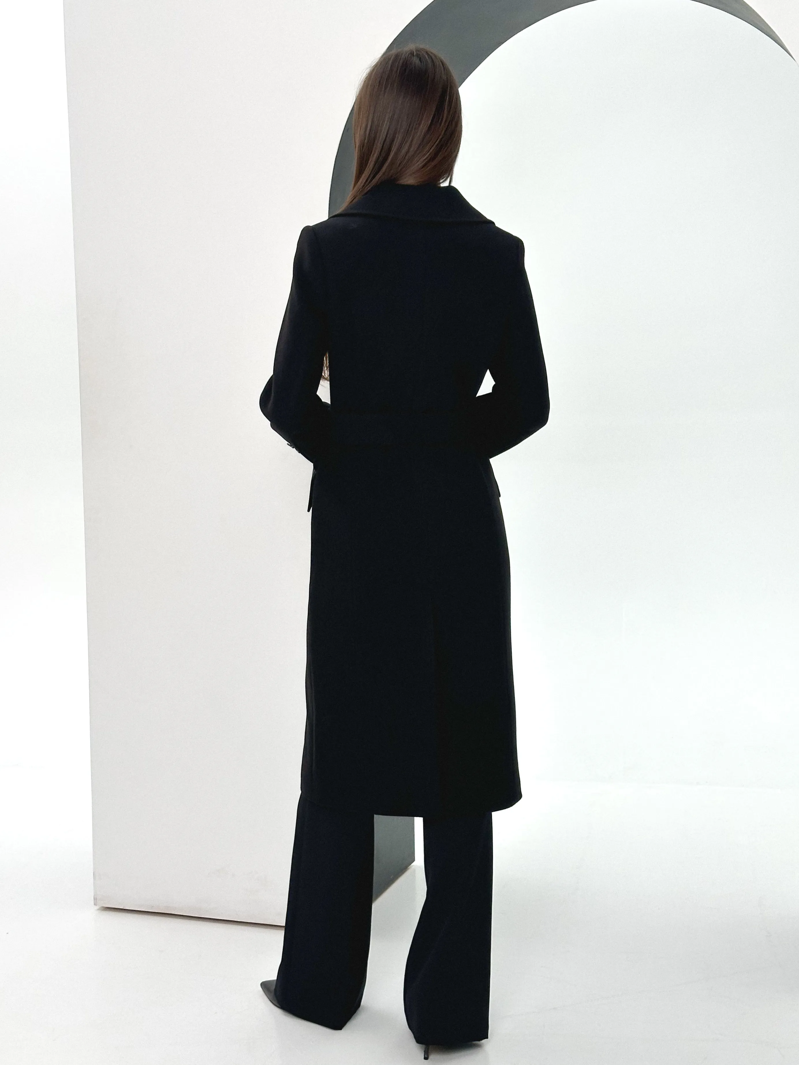 Kendra Cashmere Wool Leather Trim Overcoat