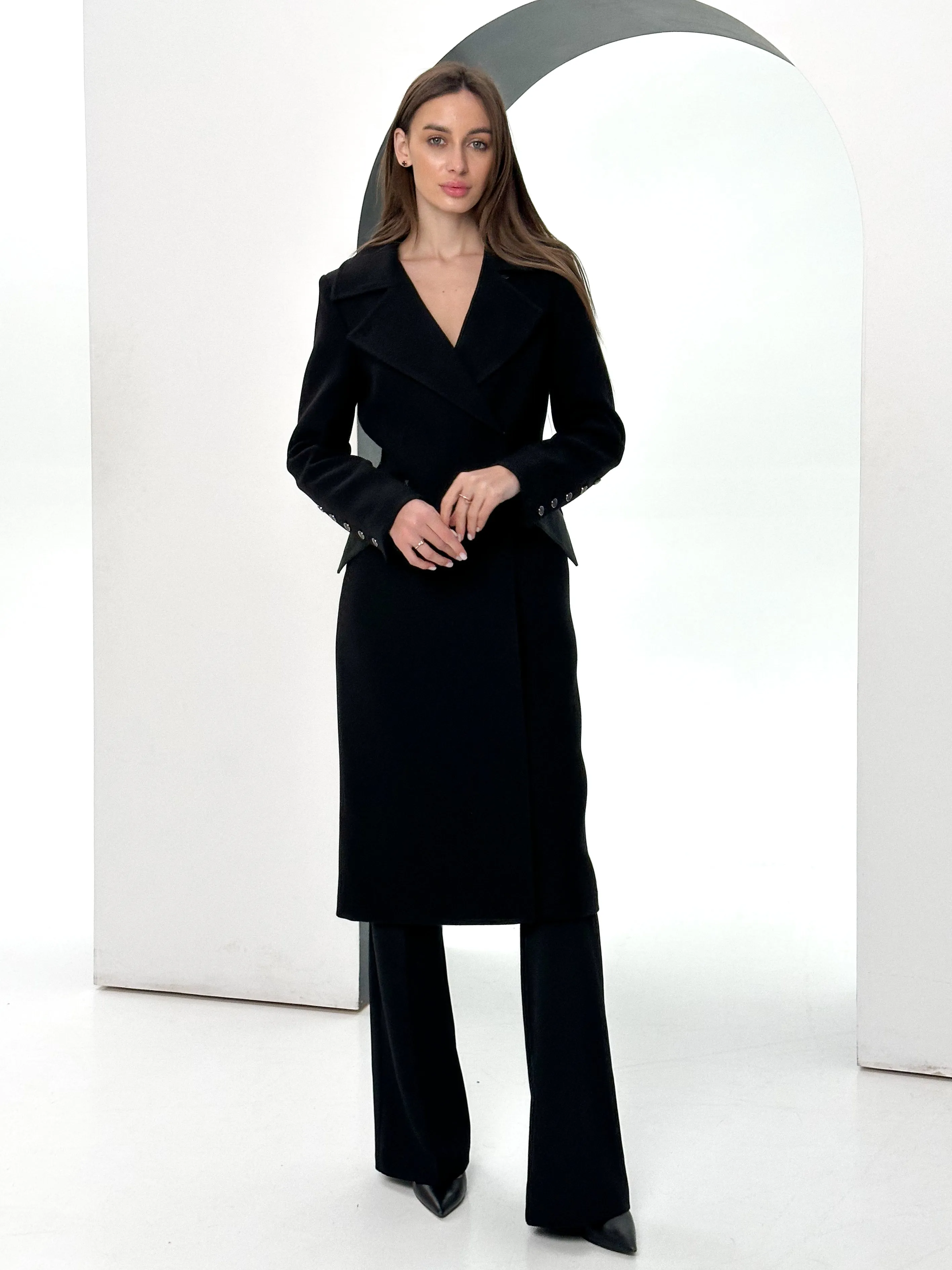 Kendra Cashmere Wool Leather Trim Overcoat