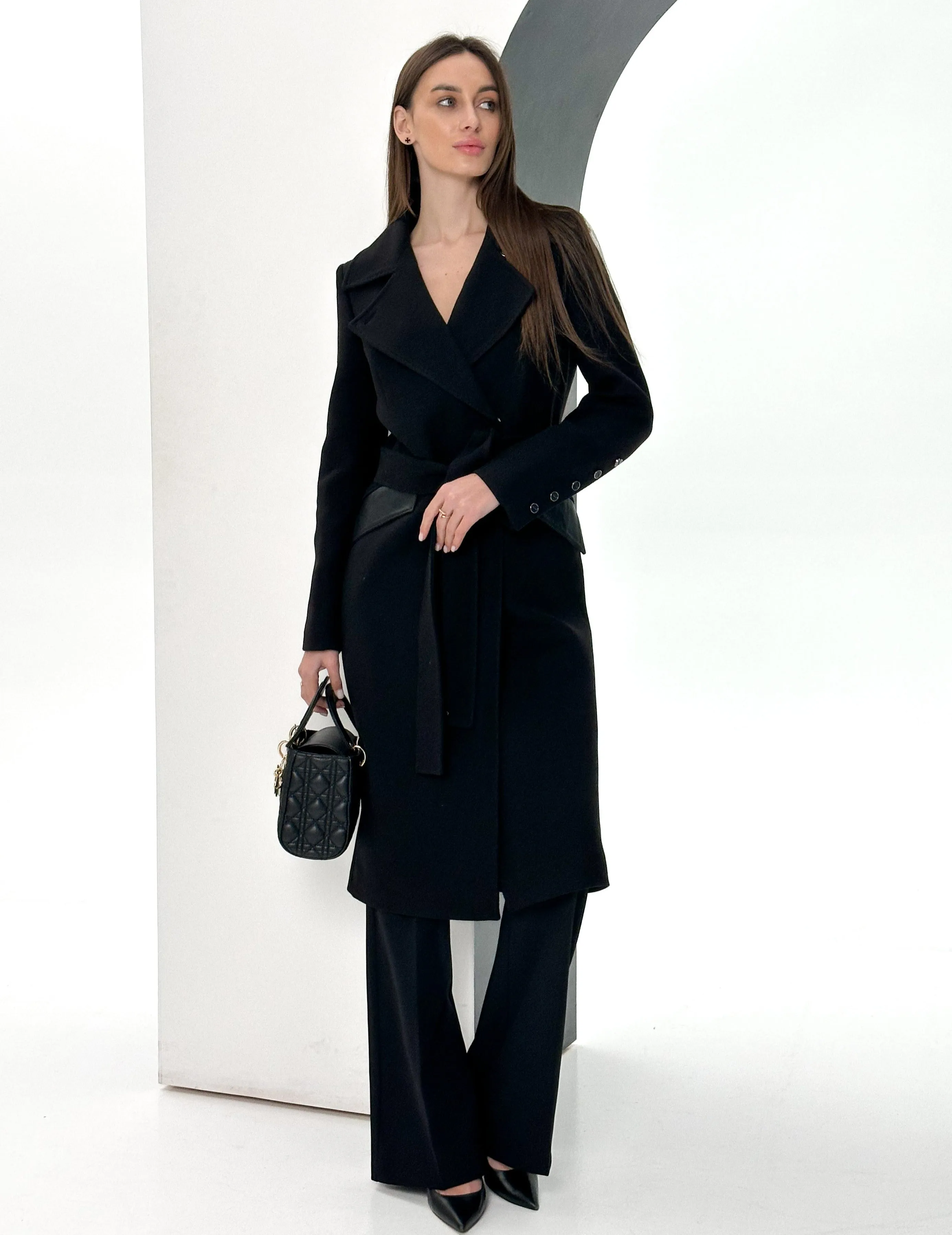 Kendra Genuine Polar Fox Leather Trim Cashmere Wool Coat