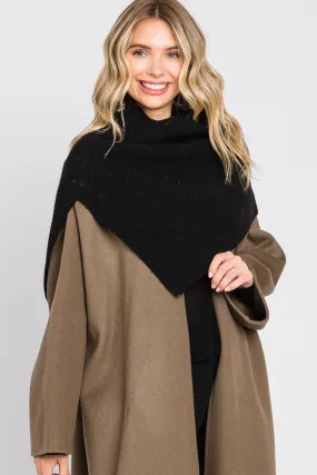 KNIT ELEGANT TURTLENECK SLIT SHAWL