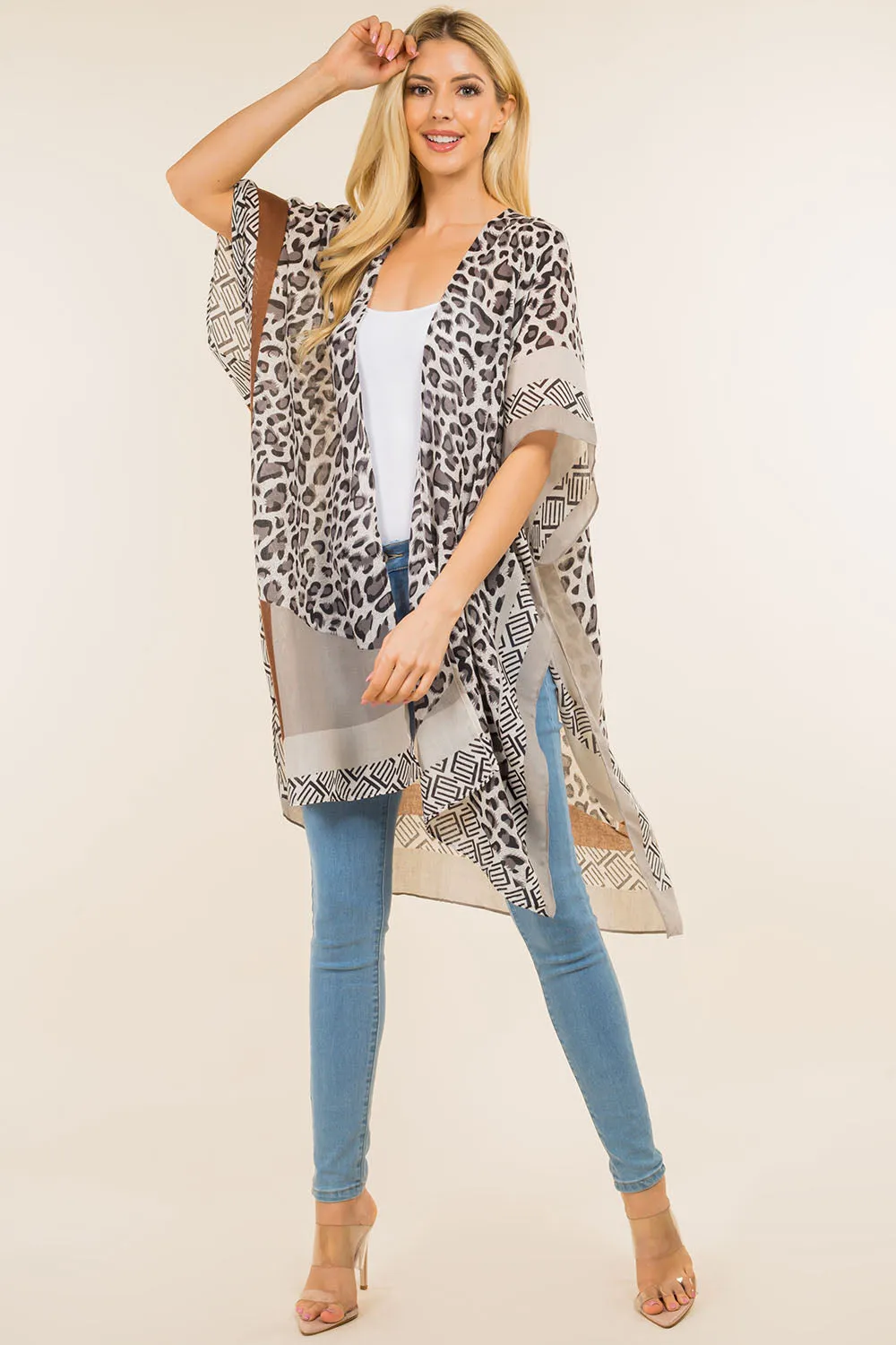 KP-0004 leopard geometric design kimono