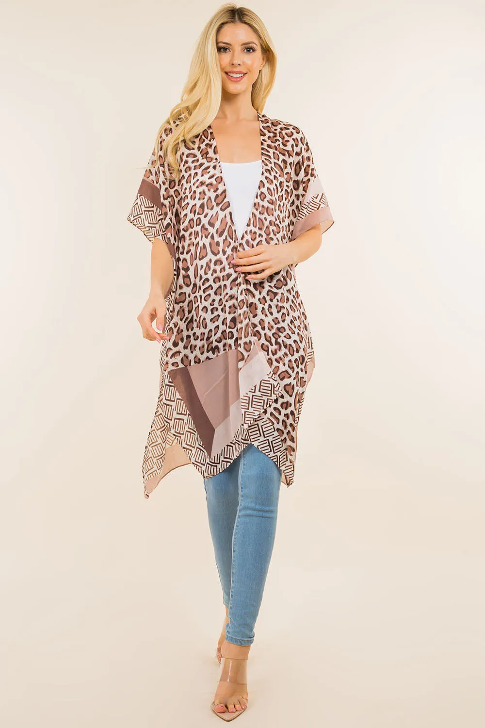 KP-0004 leopard geometric design kimono