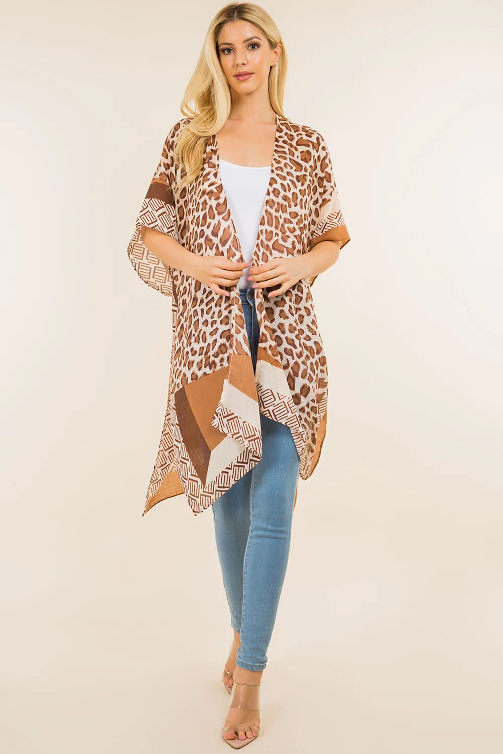 KP-0004 leopard geometric design kimono