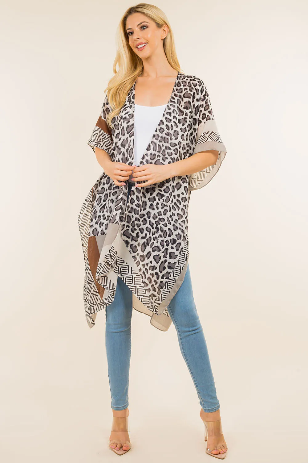 KP-0004 leopard geometric design kimono