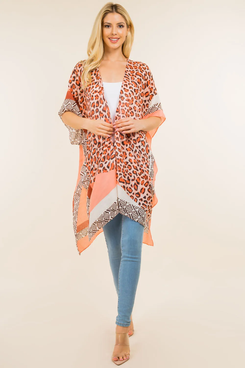 KP-0004 leopard geometric design kimono