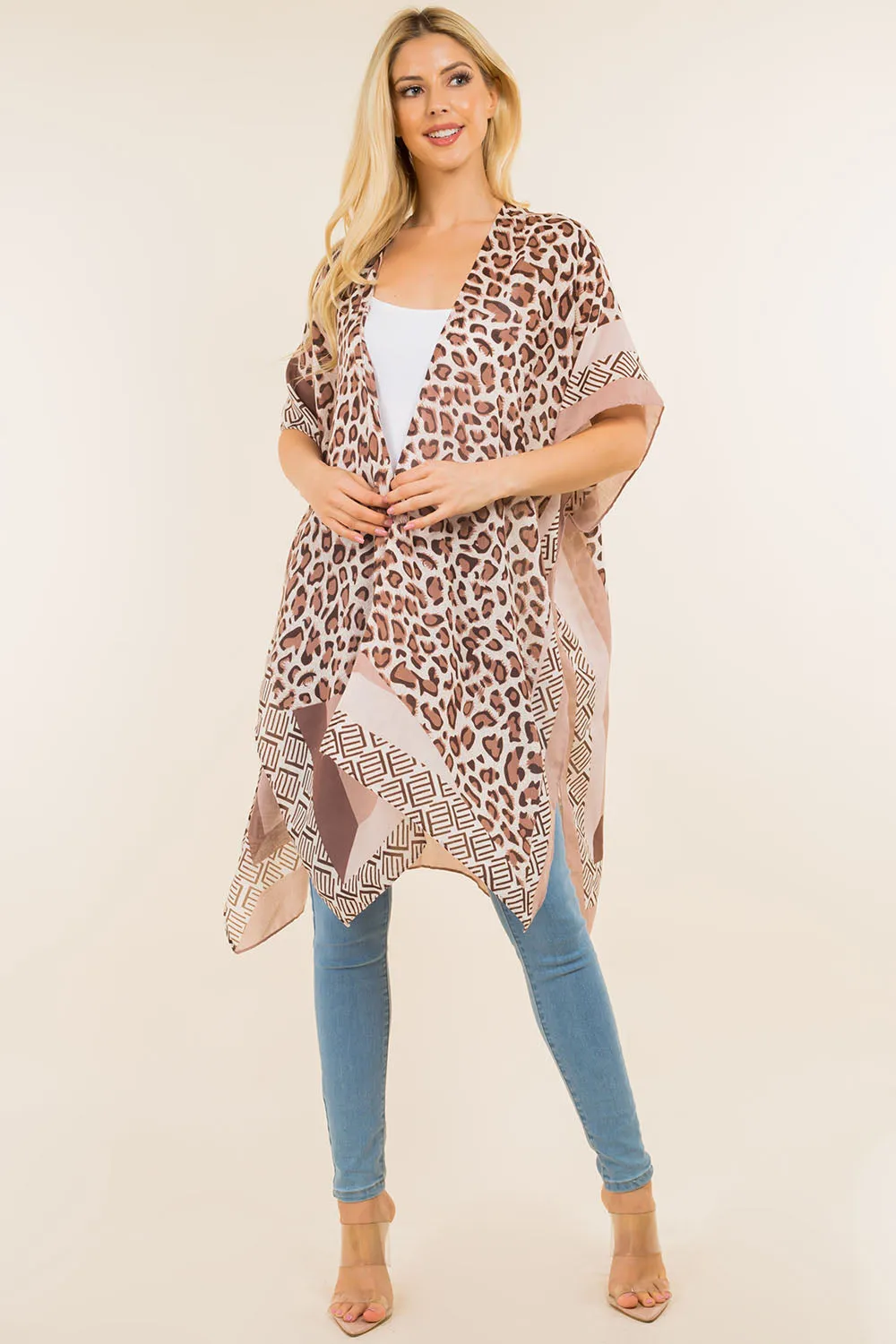 KP-0004 leopard geometric design kimono