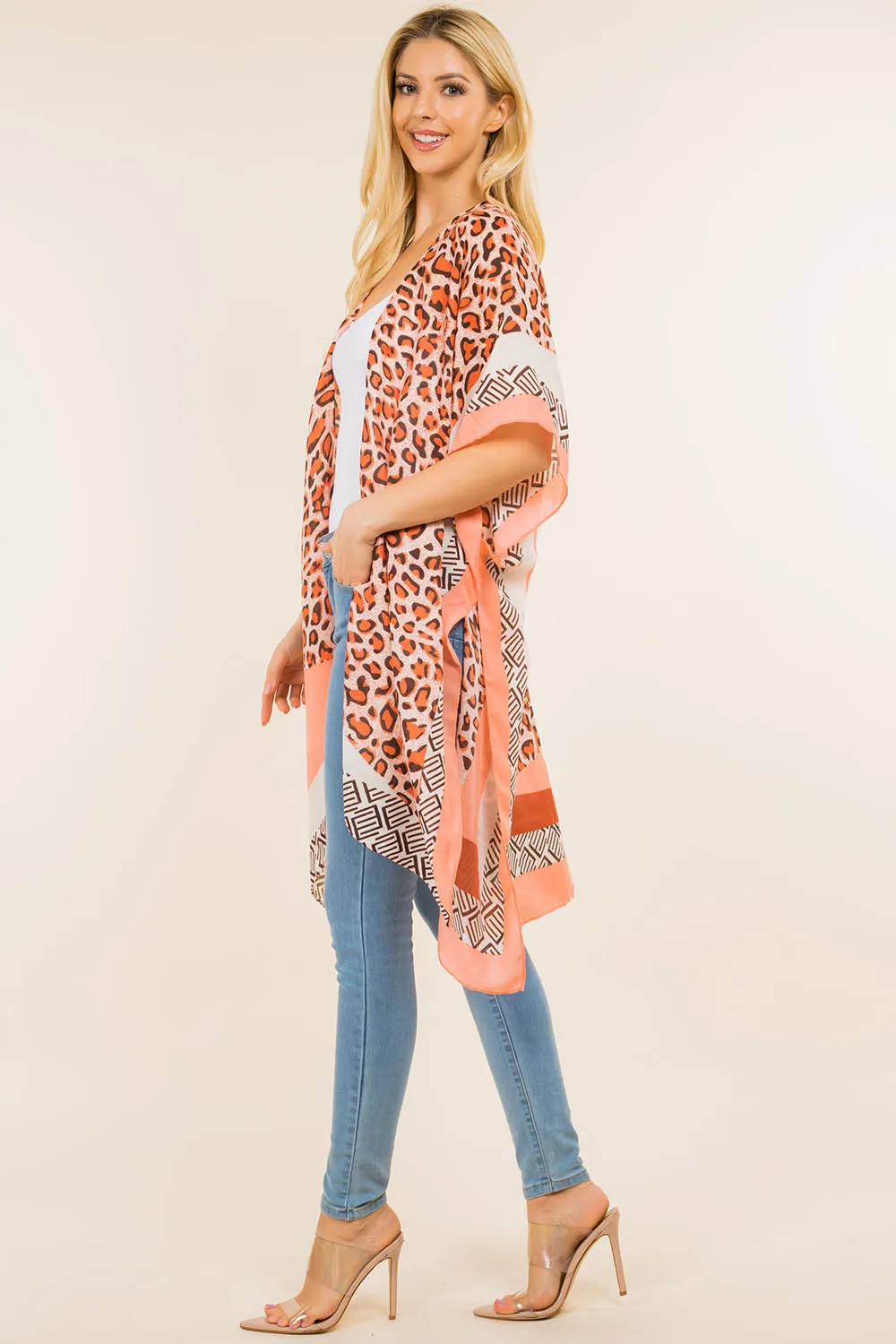 KP-0004 leopard geometric design kimono