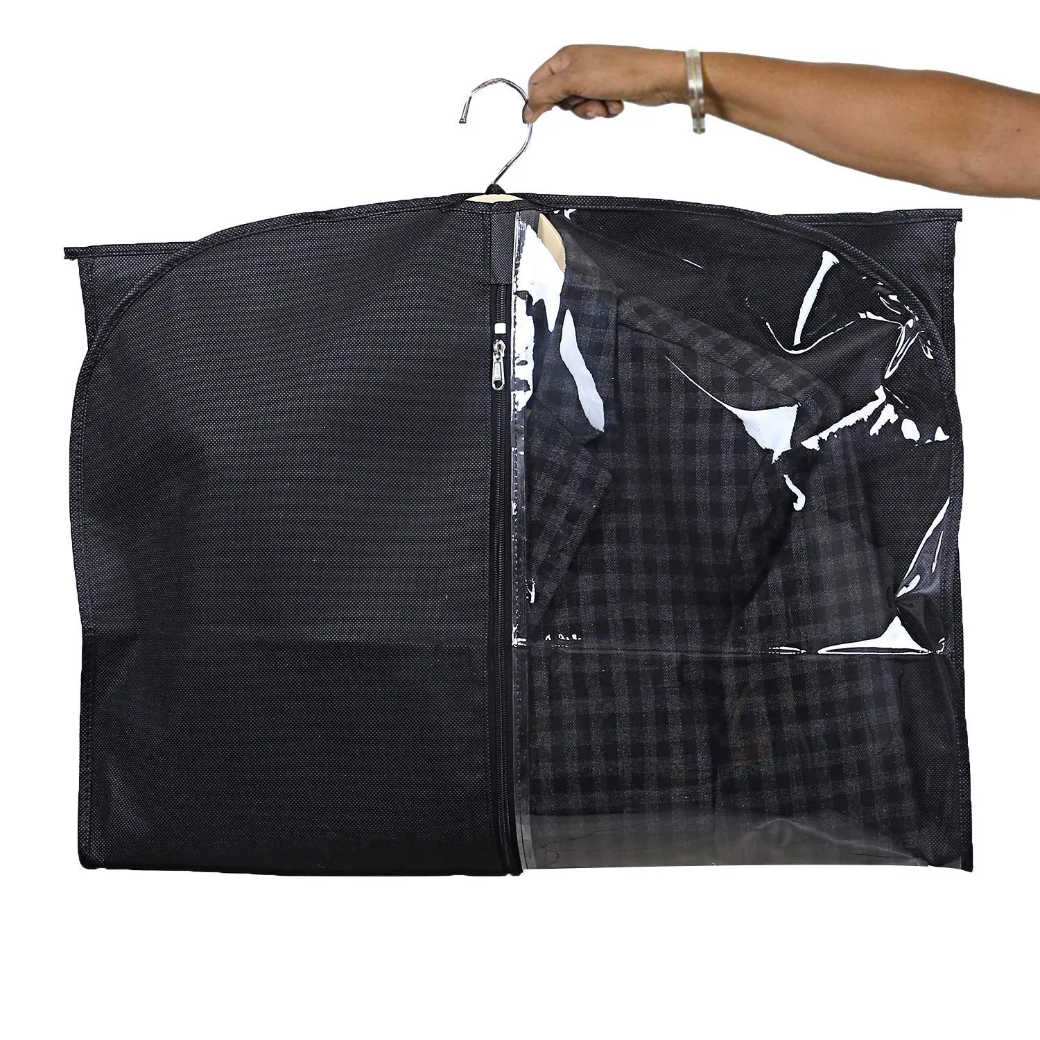 Kuber Industries 4 Pieces Half Transparent Non Woven Men's Coat Blazer Suit Cover (Black) - CTKTC041360