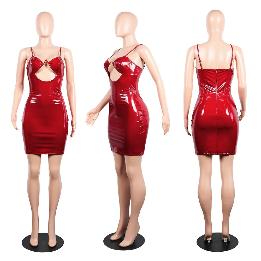 Latex pu leather style cutout fashion bodycon dress