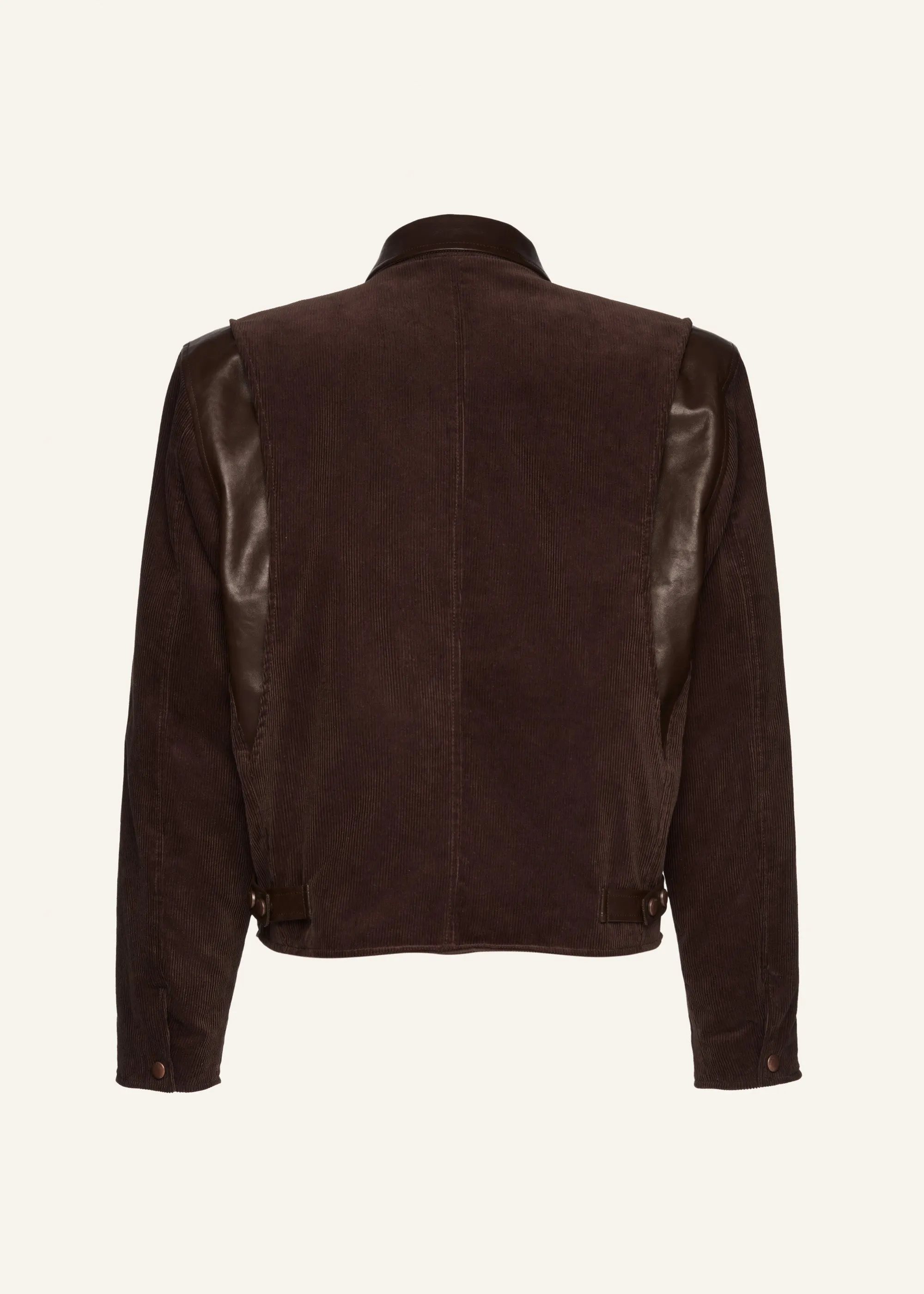 Leather-trim corduroy bomber jacket in brown